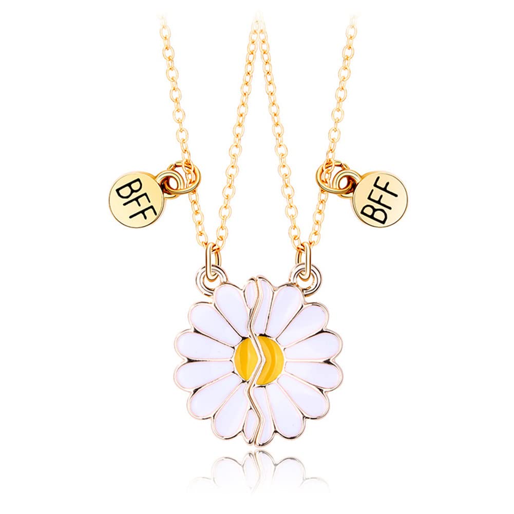 Hifunny Best Friend Sunflower Pendant Necklace – Enamel Magnetic Daisy Flower Matching Jewelry for Women & Men – Perfect Couple Gift for Anniversaries, Birthdays, and Special Occasions