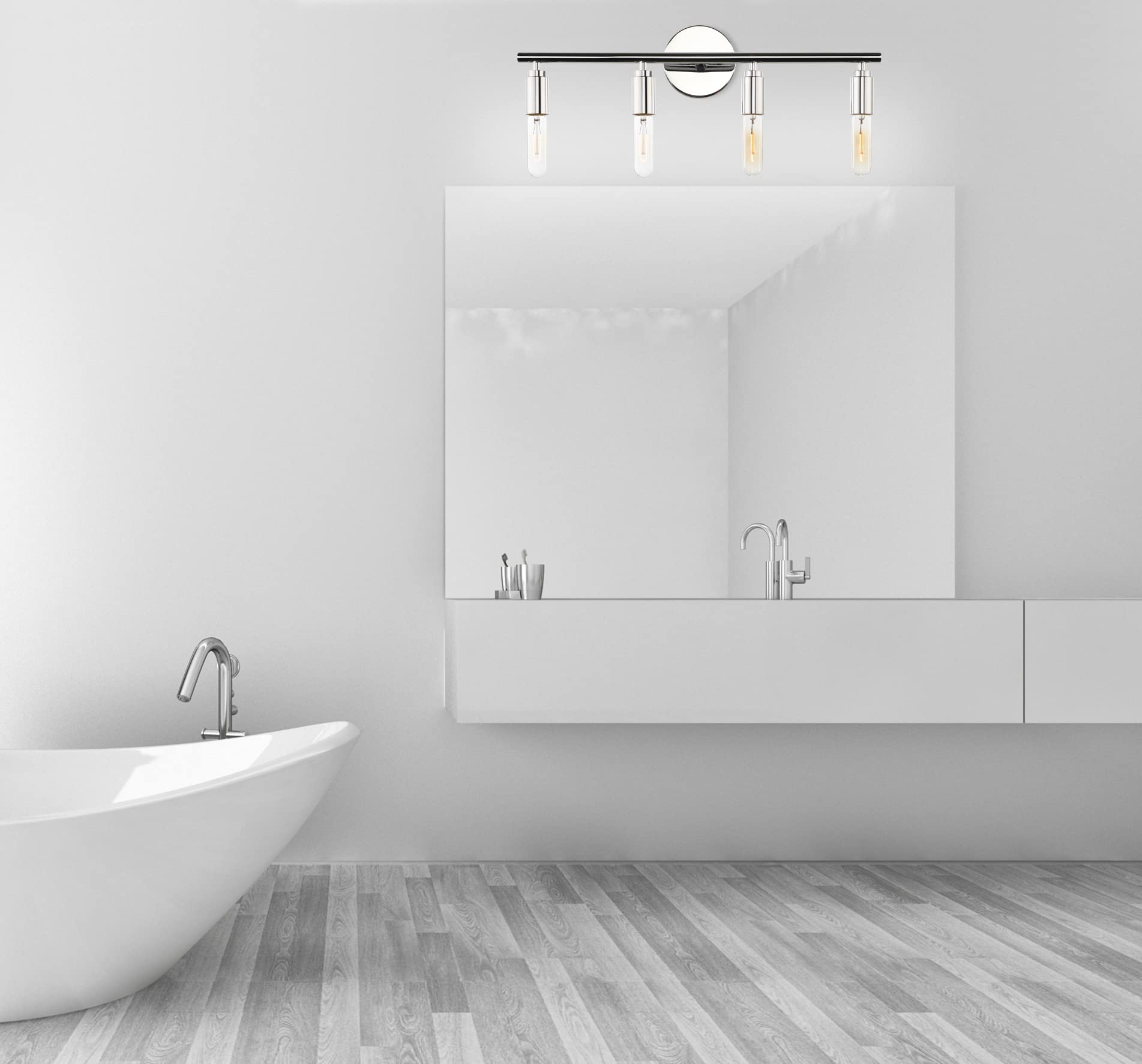 Phansthy Chrome Polished 4-Light Bathroom Vanity Wall Sconce - Modern Bathroom Lighting Fixture for Mirror, Makeup Area & Powder Room (Chrome Finish)