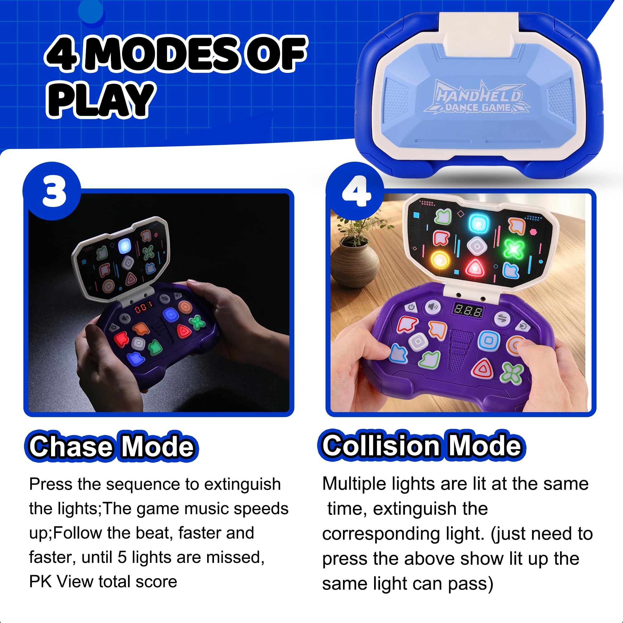 Fast Push Game 4 Modes Handheld Dance Toy - ADHD Focus & Memory Training Gift for Kids - Perfect for Birthday Parties & Classroom Breaks