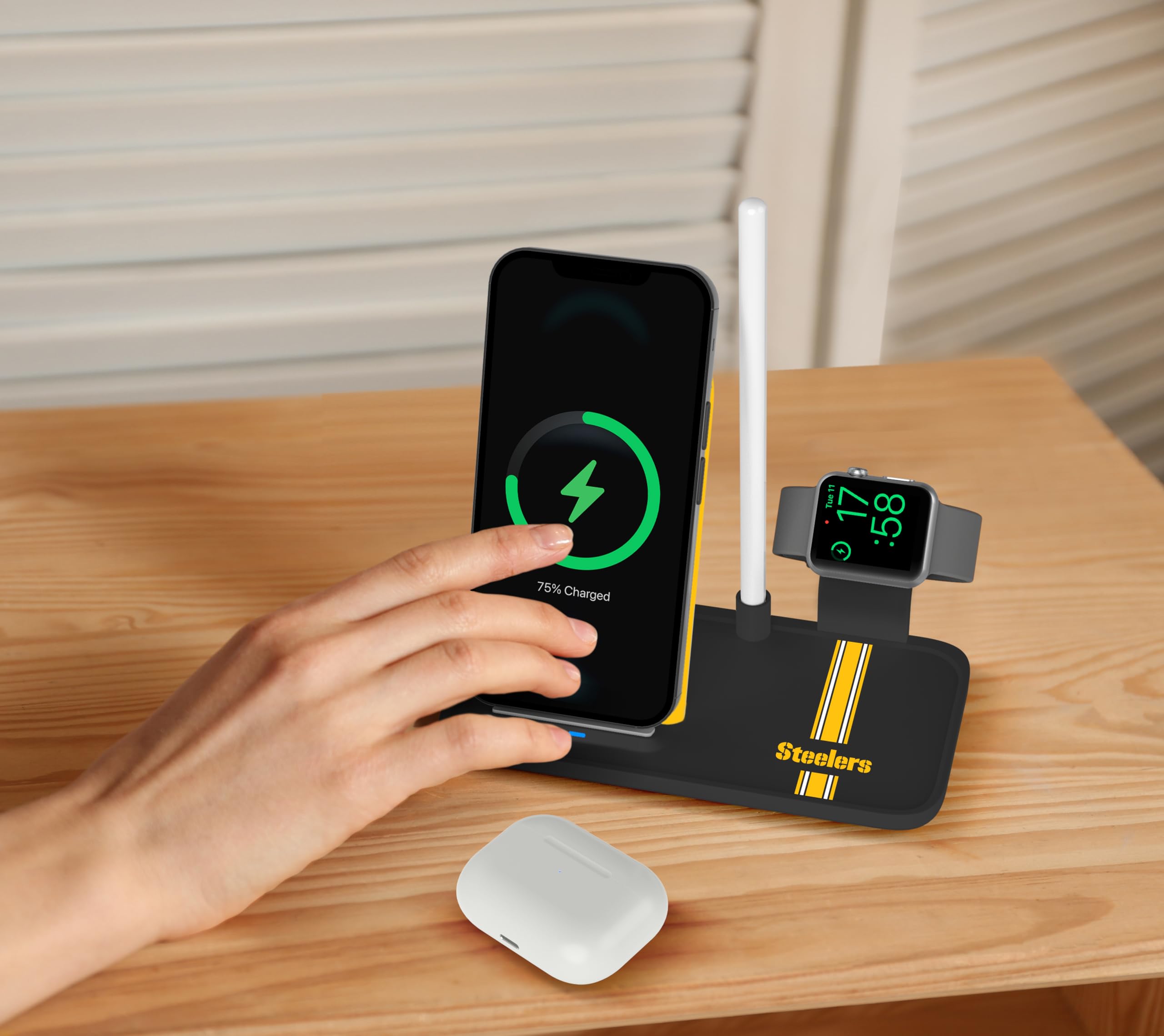 SOAR NFL 4-in-1 Wireless Charging Station for iPhone, Apple Watch, AirPods & Apple Pencil - Fast Qi Charging Dock - Perfect for Home, Office & Travel Use