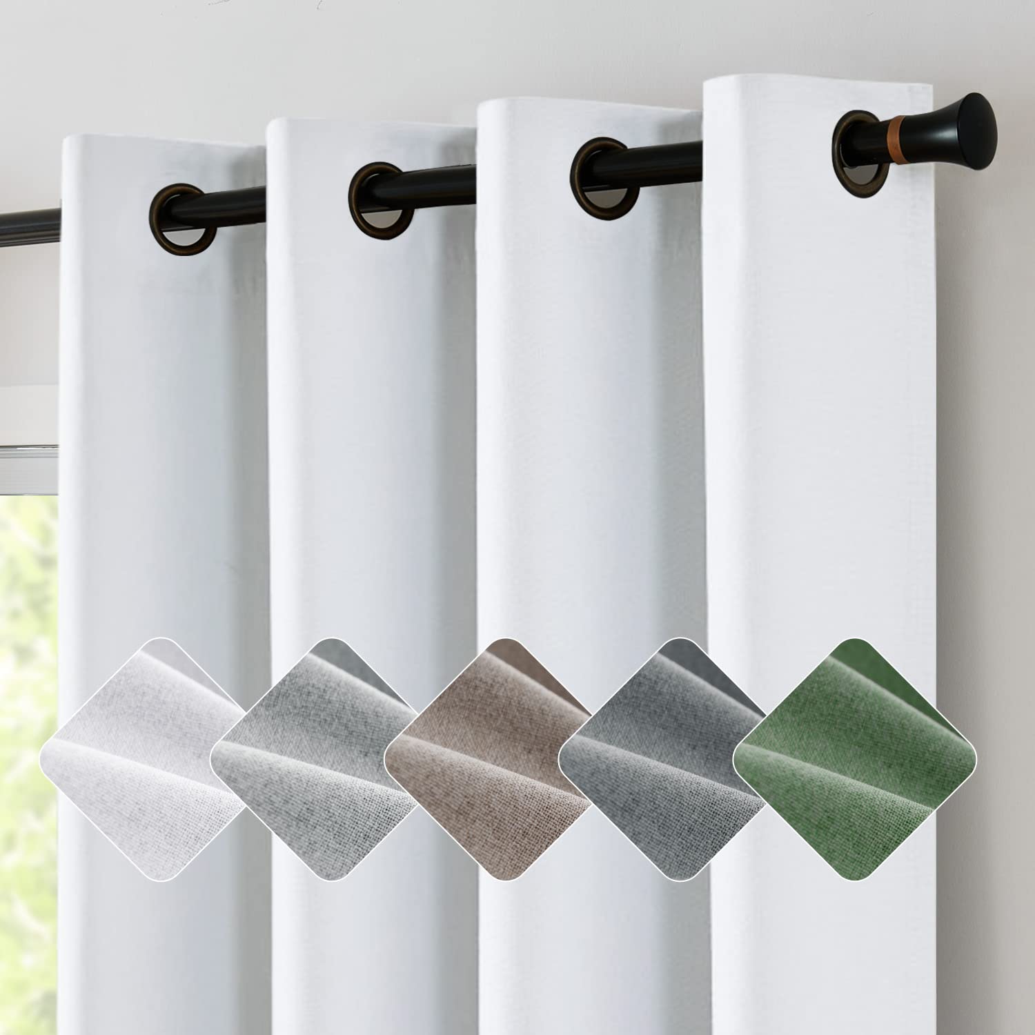 Jinchan 100% Blackout Curtains - 63 Inch Long White Textured Room Darkening Drapes with Grommet Top (Set of 2 Panels) for Bedroom, Living Room & Nursery - Perfect for Light Control, Privacy & Soundproofing