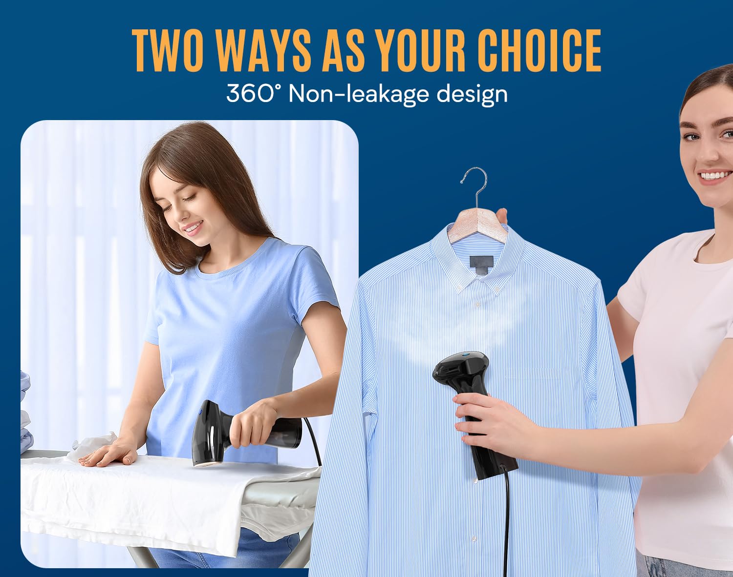 2 in 1 Handheld Clothes Steamer 1800W Portable Garment Steamer & Iron - Non Leakage Travel Steamer for Wrinkles Removal - Perfect for Suits, Dresses, Curtains & Home/Office/Travel Use