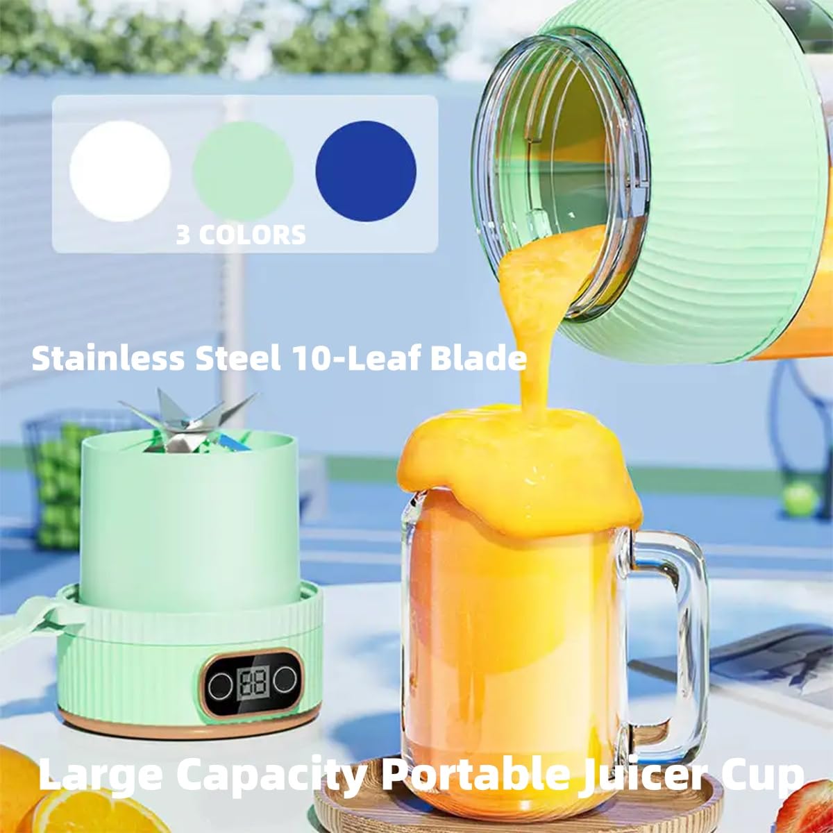 42 Oz Portable Juicer Cup with Digital Display - BPA Free Mini Personal Blender for Shakes, Smoothies & Travel - Multifunctional Green Blender Cup with Lid (Perfect for Gym, Office & On-the-Go)
