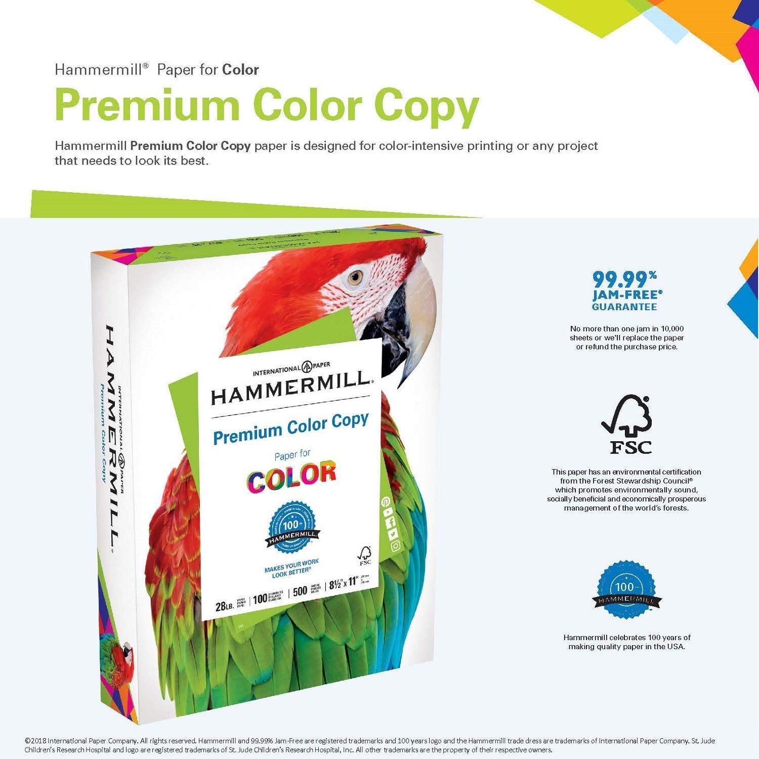 Hammermill Premium 28lb Color Copy Paper 8.5x11 Letter Size, 100 Bright Acid-Free - 5 Pack (500 Sheets Each) for Office Printing, Flyers & Professional Documents