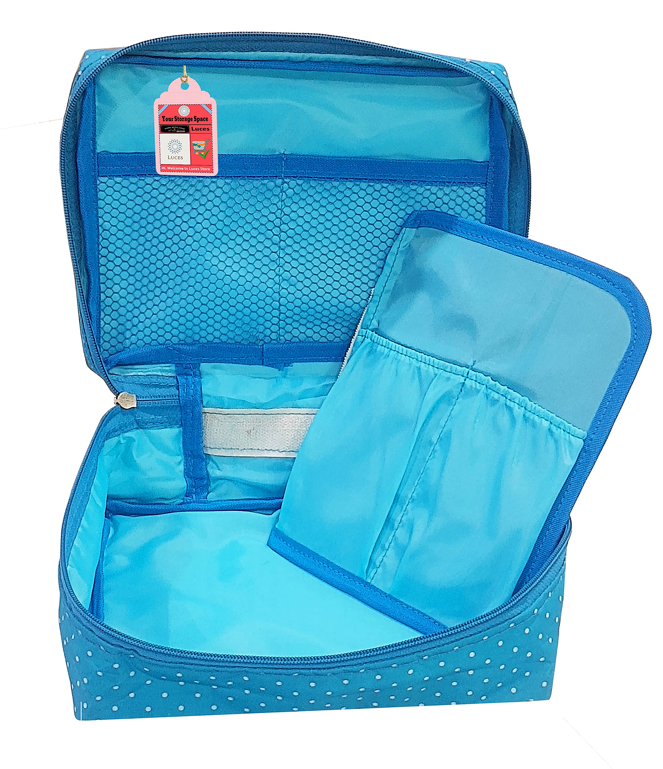 Makeup Storage Box & Jewelry Organizer for Women - Cosmetic Vanity Case, Travel Toiletry Bag, Necklace Pouch (Sky Blue) | Perfect for Home, Travel & Wardrobe Organization