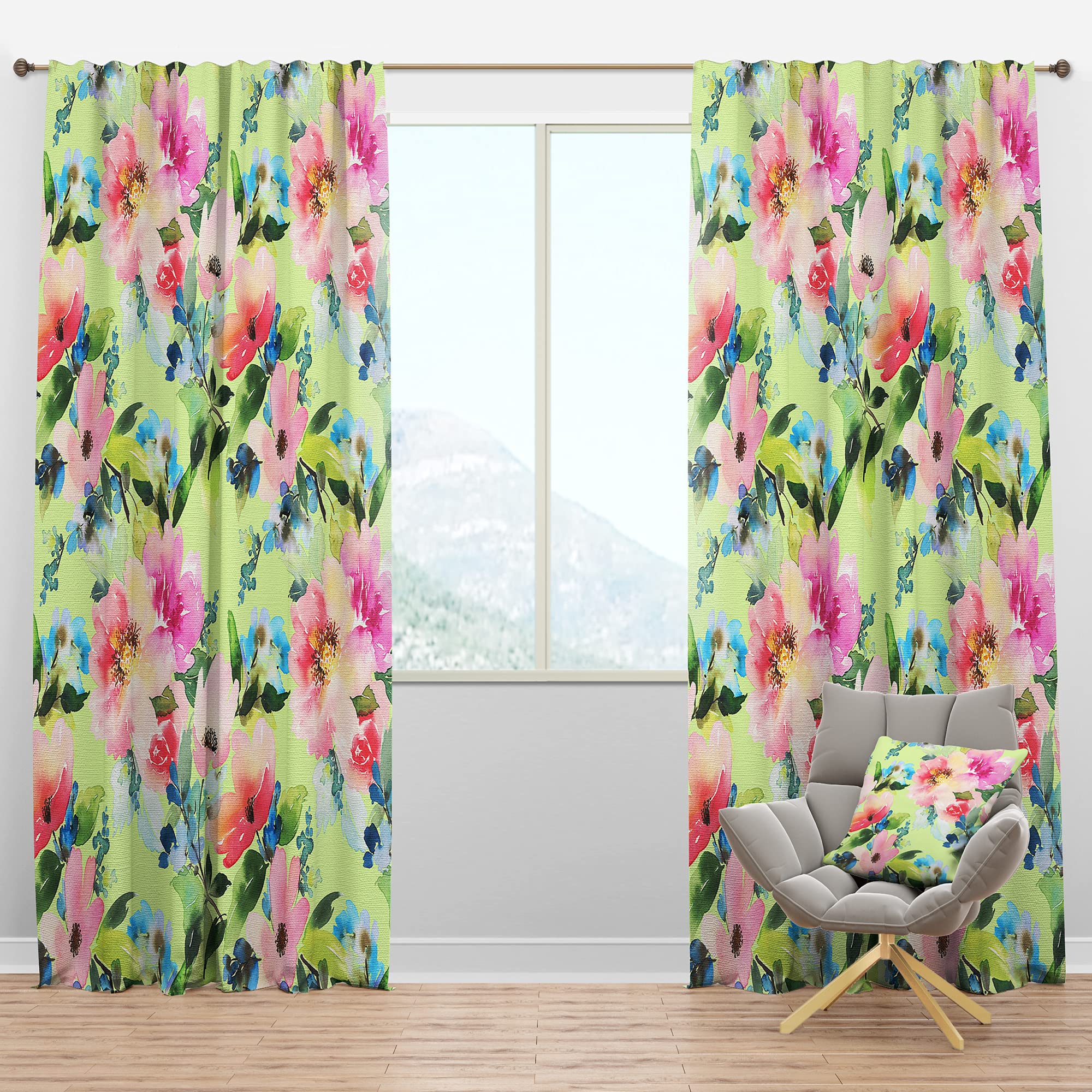 DesignQ Blackout Curtains 'Floral Botanical Retro IV' - Thermal Insulated Single Panel (52x108 inches) for Bedroom & Living Room - Noise Reducing & Energy Saving Window Treatment for Home Decor