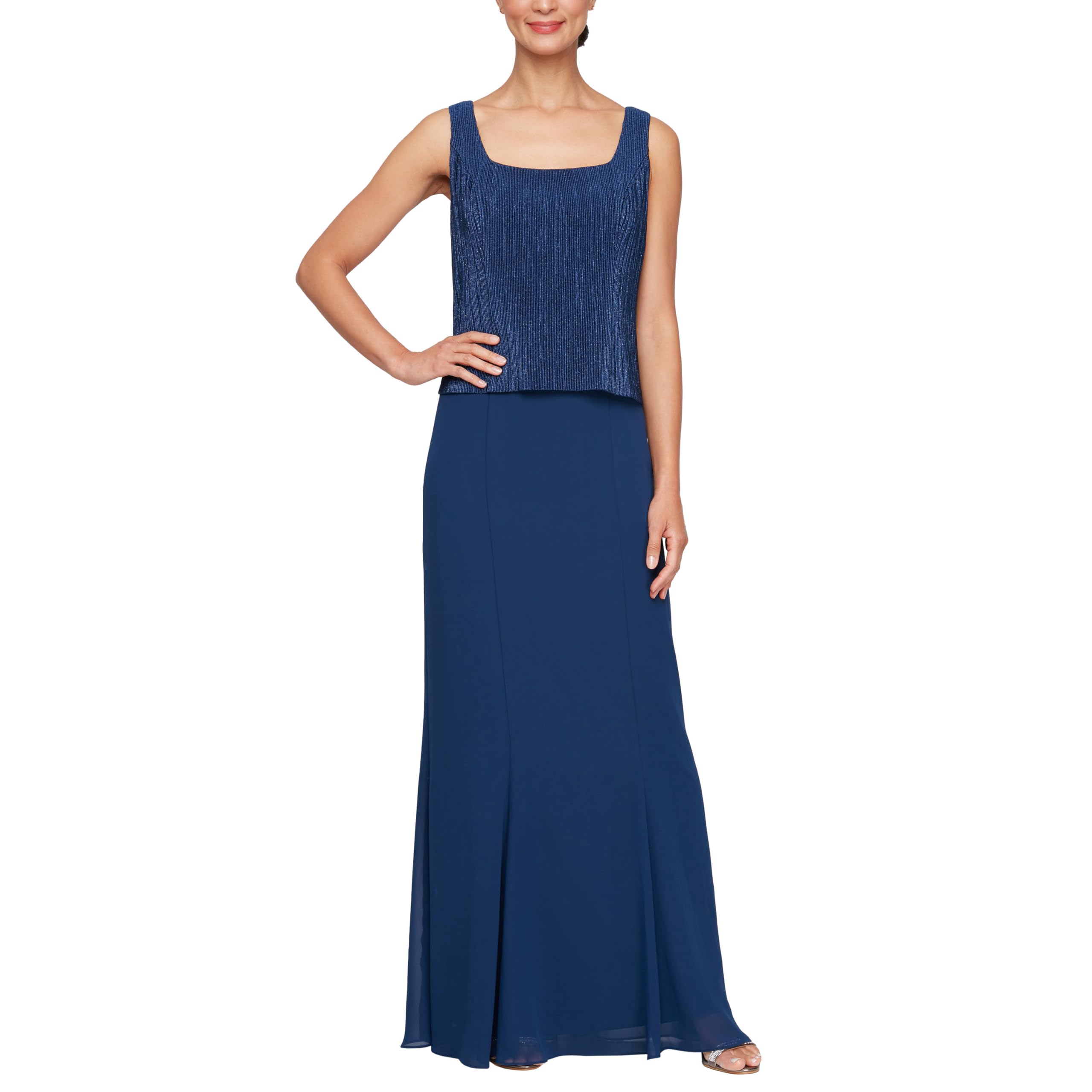 Alex Evenings Women's Plus Size Long Scoop Neck Formal Gown with Embellished Jacket - Elegant Wedding Guest Dress for Mother of the Bride, Evening Gala & Special Occasions