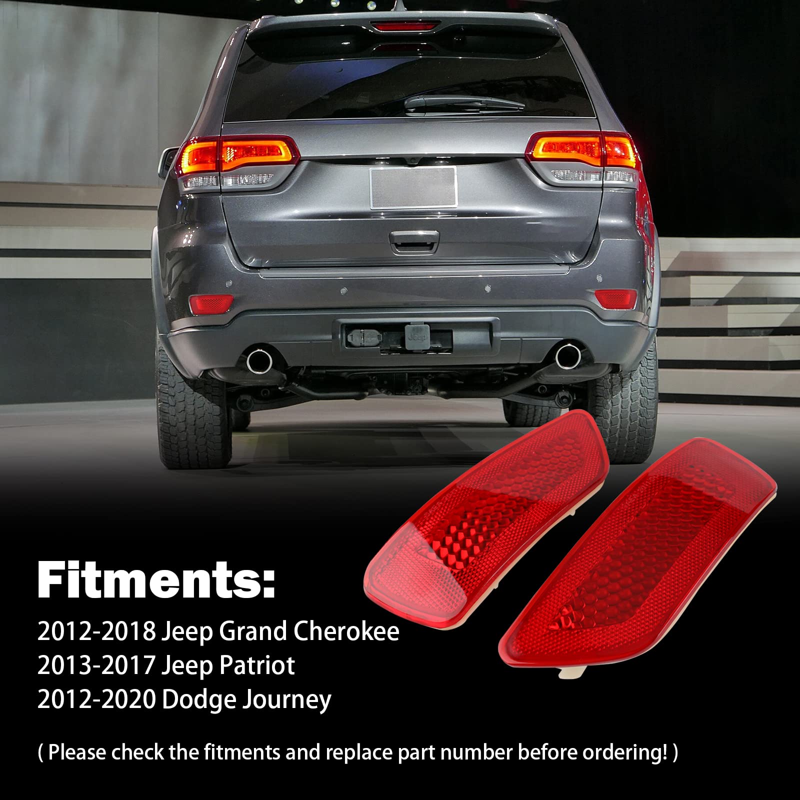 Jeep Grand Cherokee 2012-2018 & Dodge Journey 2012-2020 Rear Bumper Reflector Light - Red LED Replacement (Left & Right) Compatible with Part #57010720AC, 57010721AC - Perfect for Night Driving Safety & Enhanced Visibility