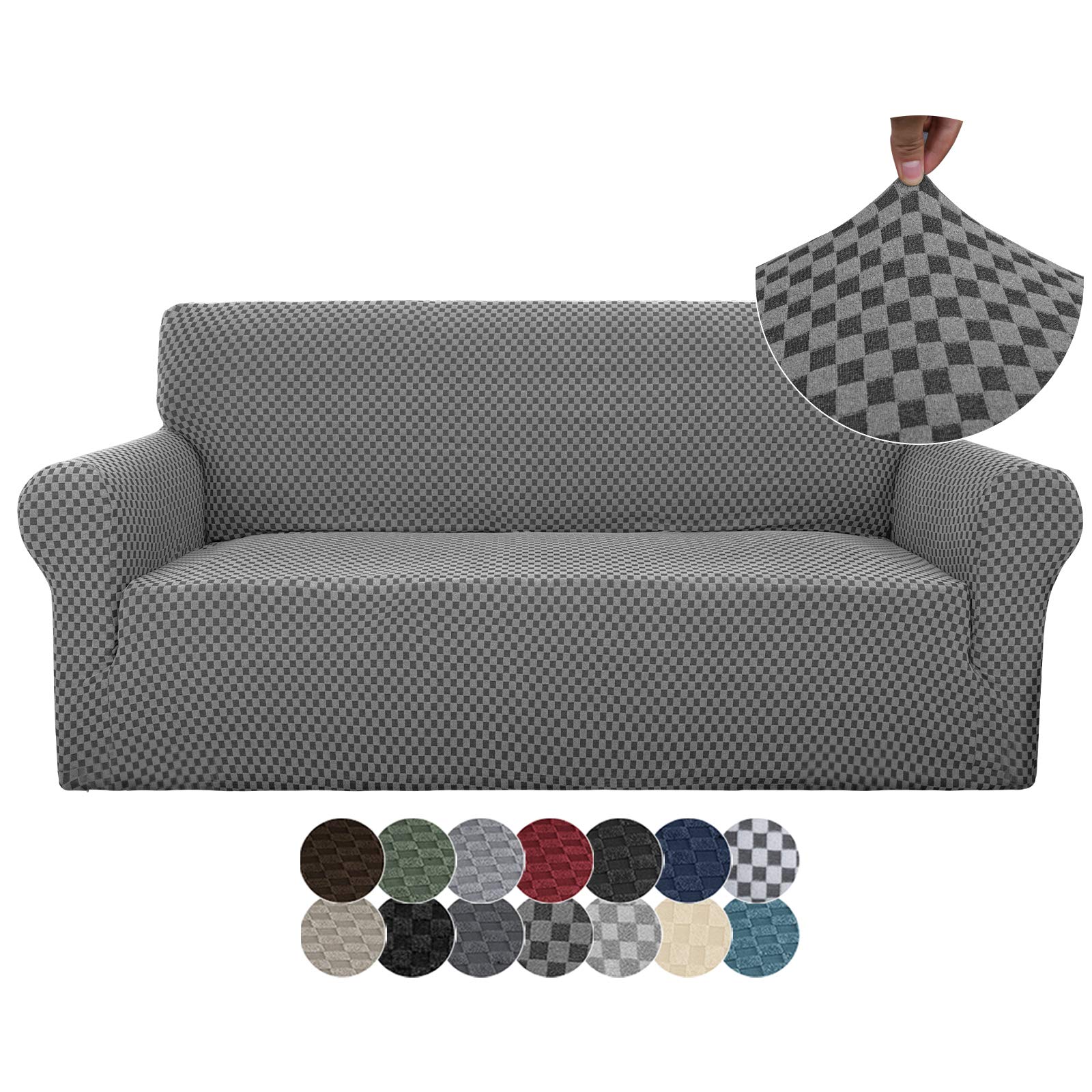 ZNSAYOTX Jacquard Stretch Sofa Cover for 3-Cushion Couch - Pet-Friendly, Anti-Slip, Thickened Furniture Protector - Dark Grey Checkered Pattern - Perfect for Living Room, Home Decor & Pet Owners