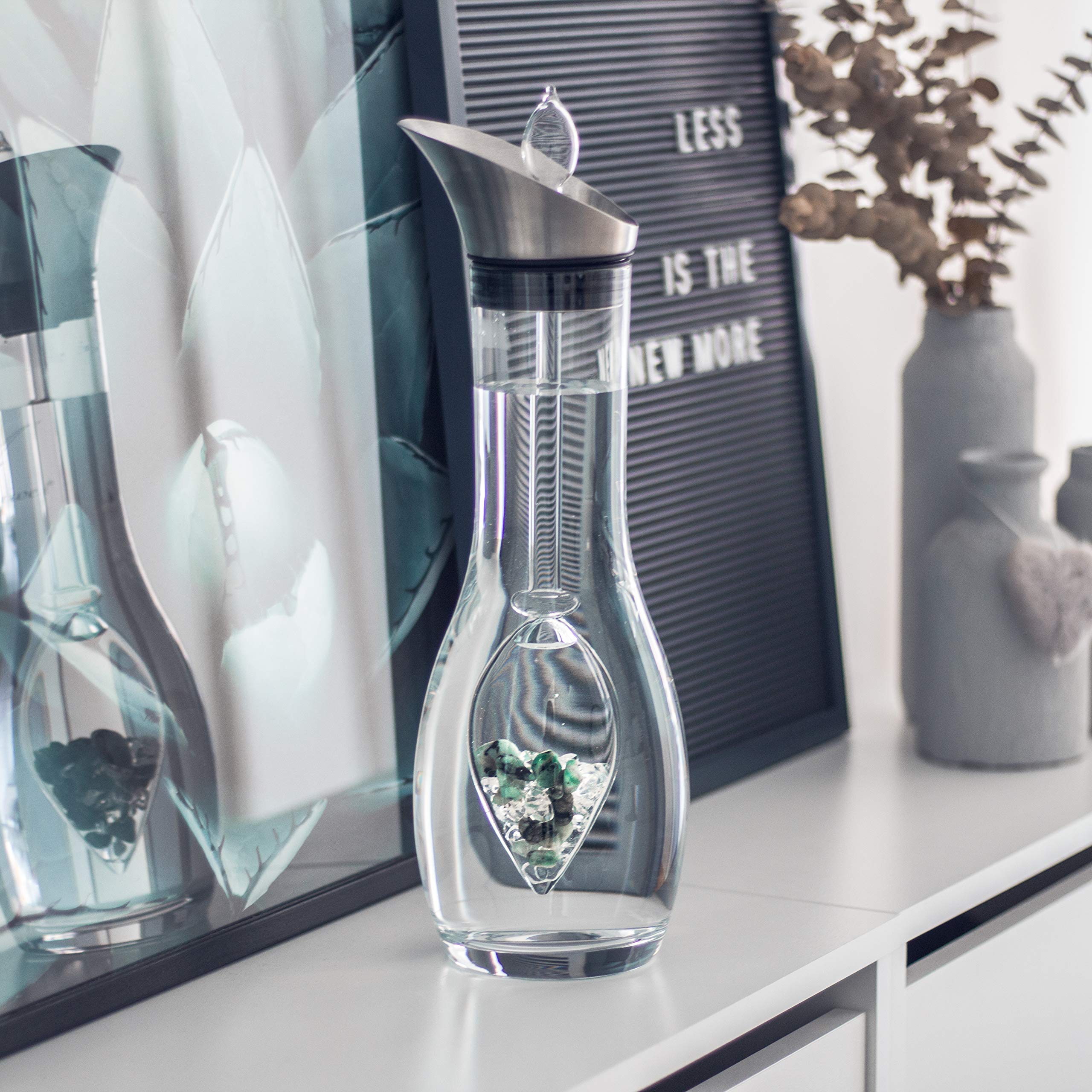 VitaJuwel Era VITALITY Crystal Water Carafe with Emerald & Clear Quartz - Natural Mineral Infusion for Enhanced Hydration | Perfect for Home, Office & Wellness Retreats