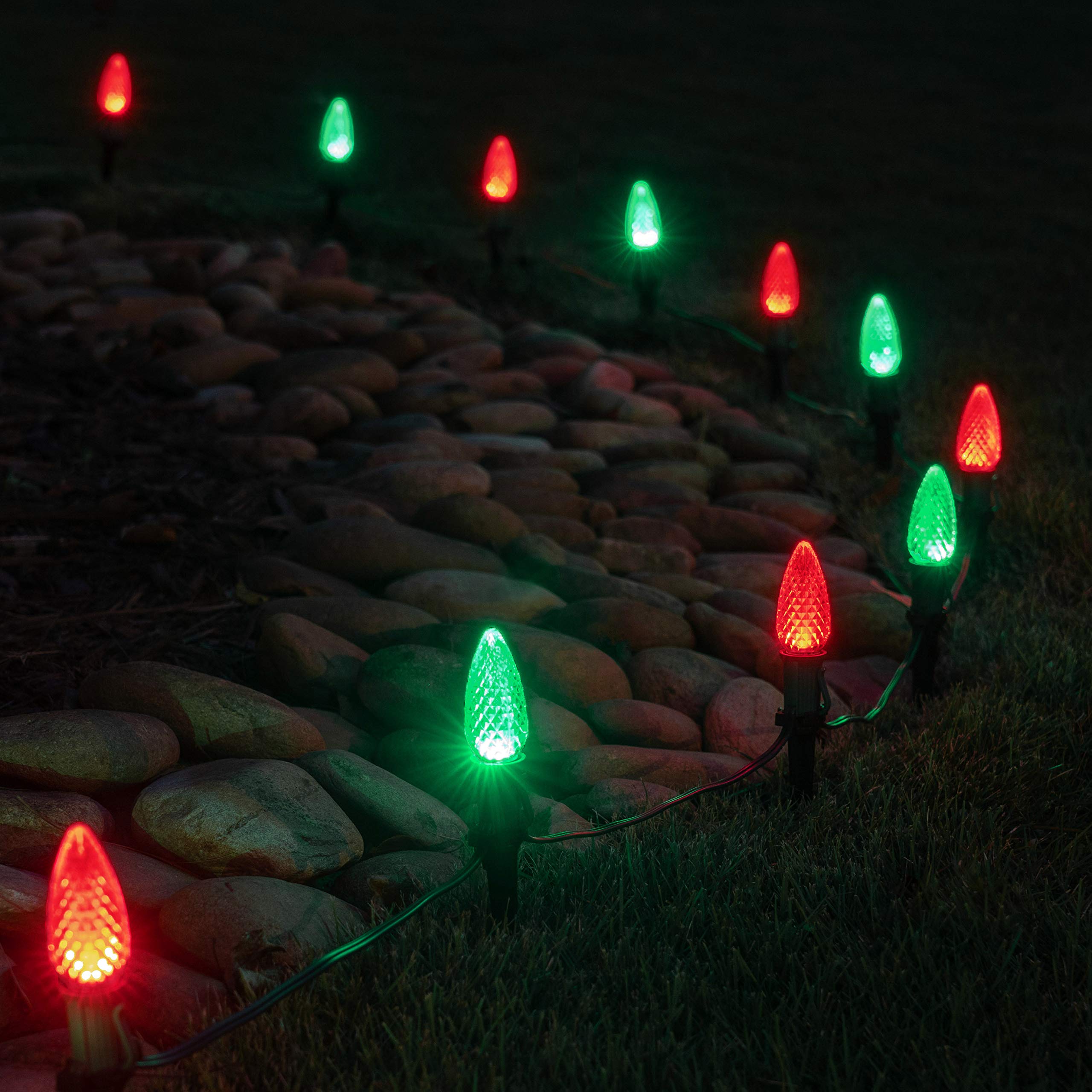 Wintergreen LED Christmas Pathway Lights - Red & Green C9 Outdoor String for Holidays