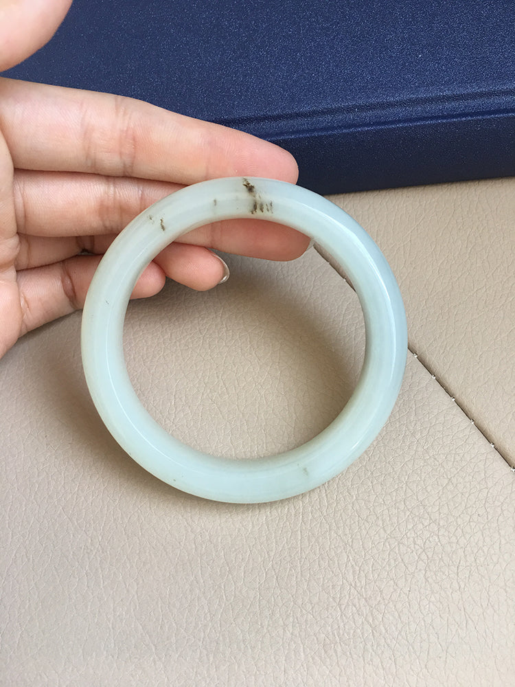 Natural Jade Bangle - Nephrite Jade Bracelet, 58.1mm Inner Diameter (NBE004) - Elegant Handmade Jewelry for Women, Perfect for Weddings, Gifts & Spiritual Healing