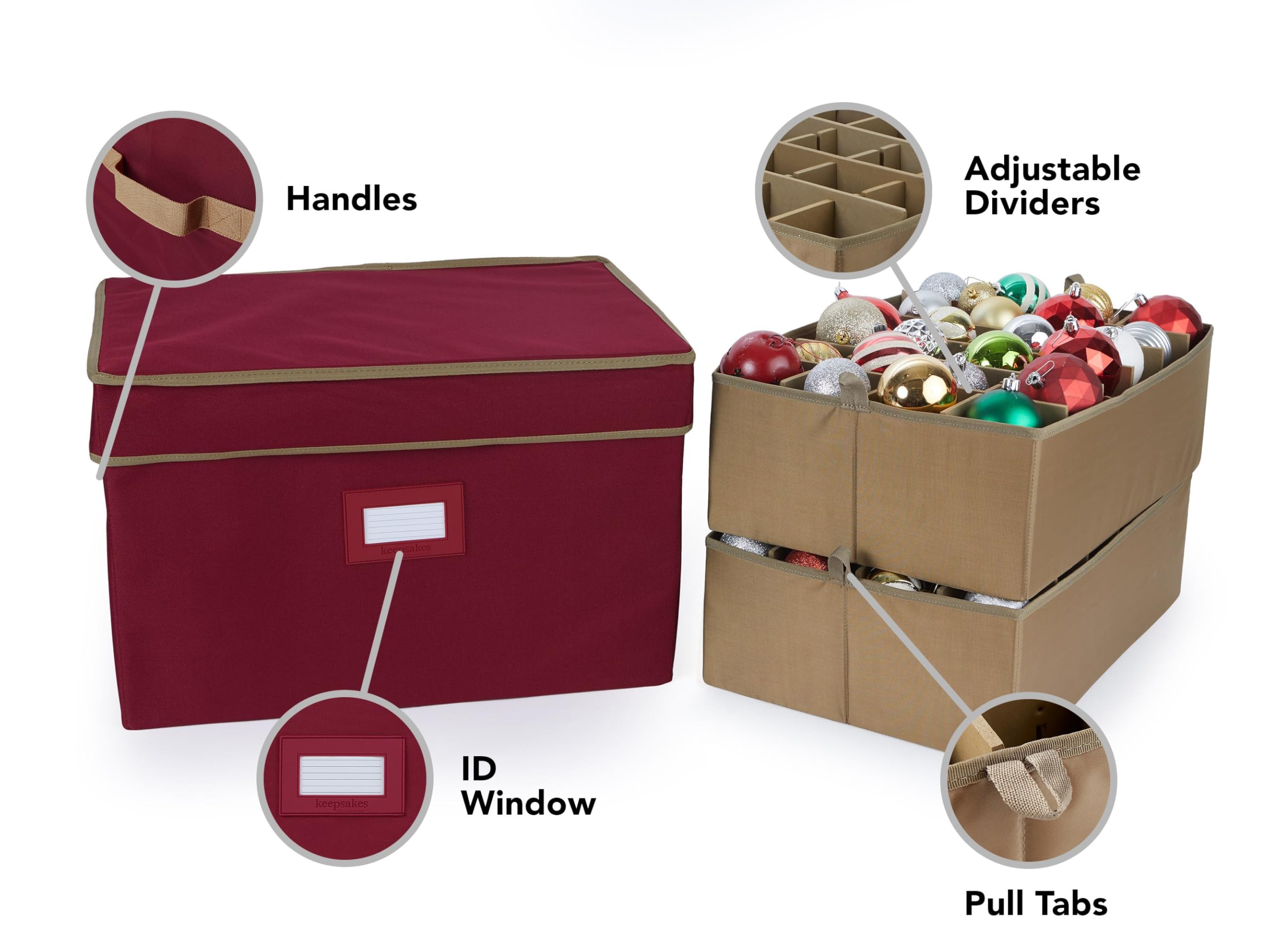 Covermates Adjustable Ornament Storage Box with Carrying Handles & Padded Protection - Holiday Decor Organizer for Christmas Tree Ornaments (Red) - Perfect for Seasonal Decoration Storage & Organization