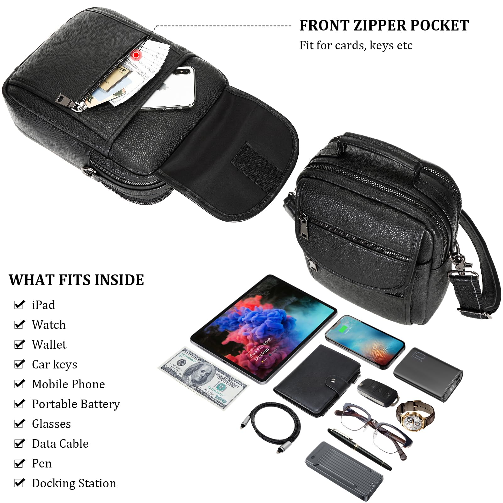 Polare Italian Cowhide Leather Messenger Bag for Men & Women - Anti-Theft Waterproof Shoulder Pouch Sling Bag - Perfect for Work, Travel & Daily Use