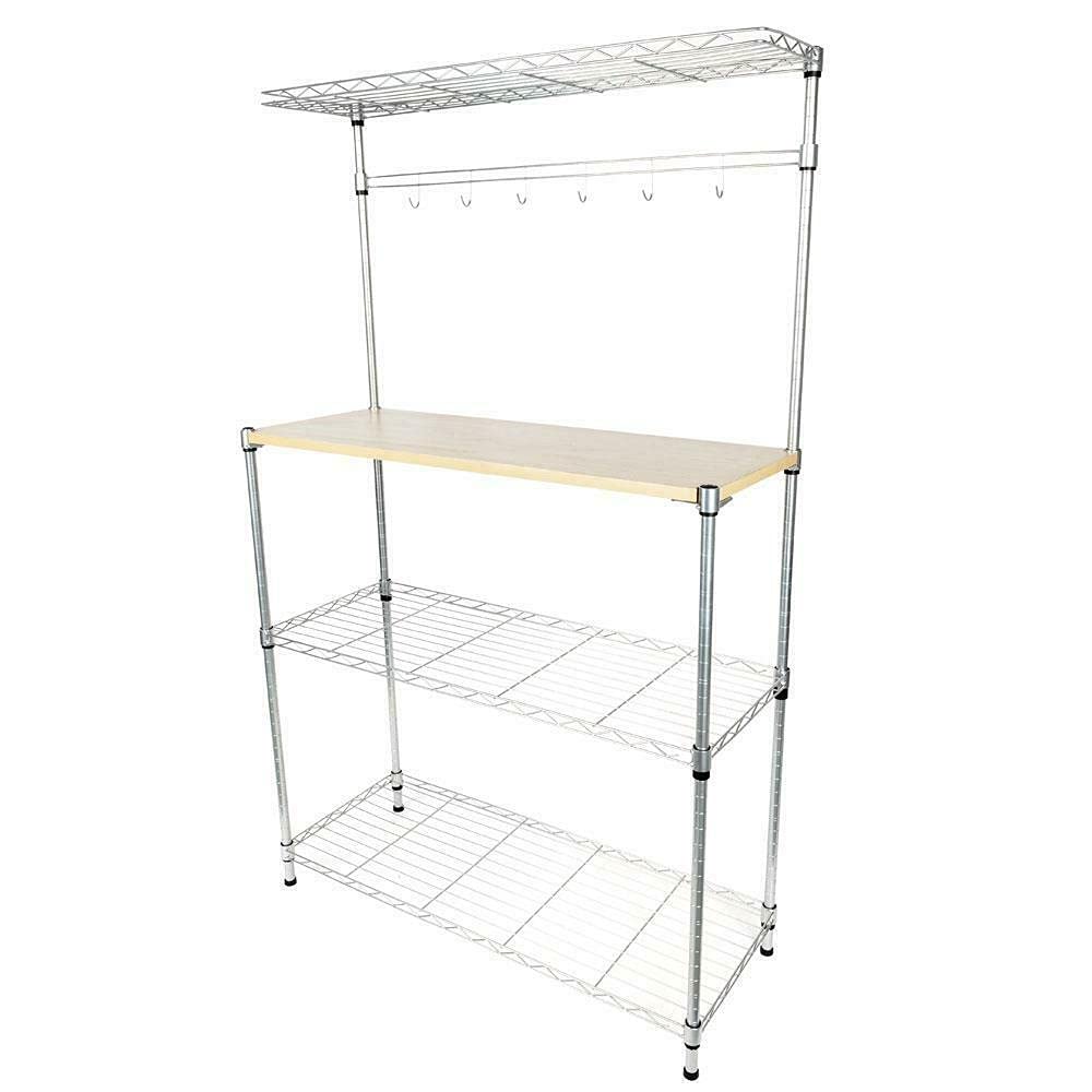 4-Tier Stainless Steel Baker's Rack with Microwave Stand - Heavy Duty Kitchen Storage Shelf Organizer for Baking, Cooking & Small Appliances - Perfect for Kitchen, Pantry or Garage Organization