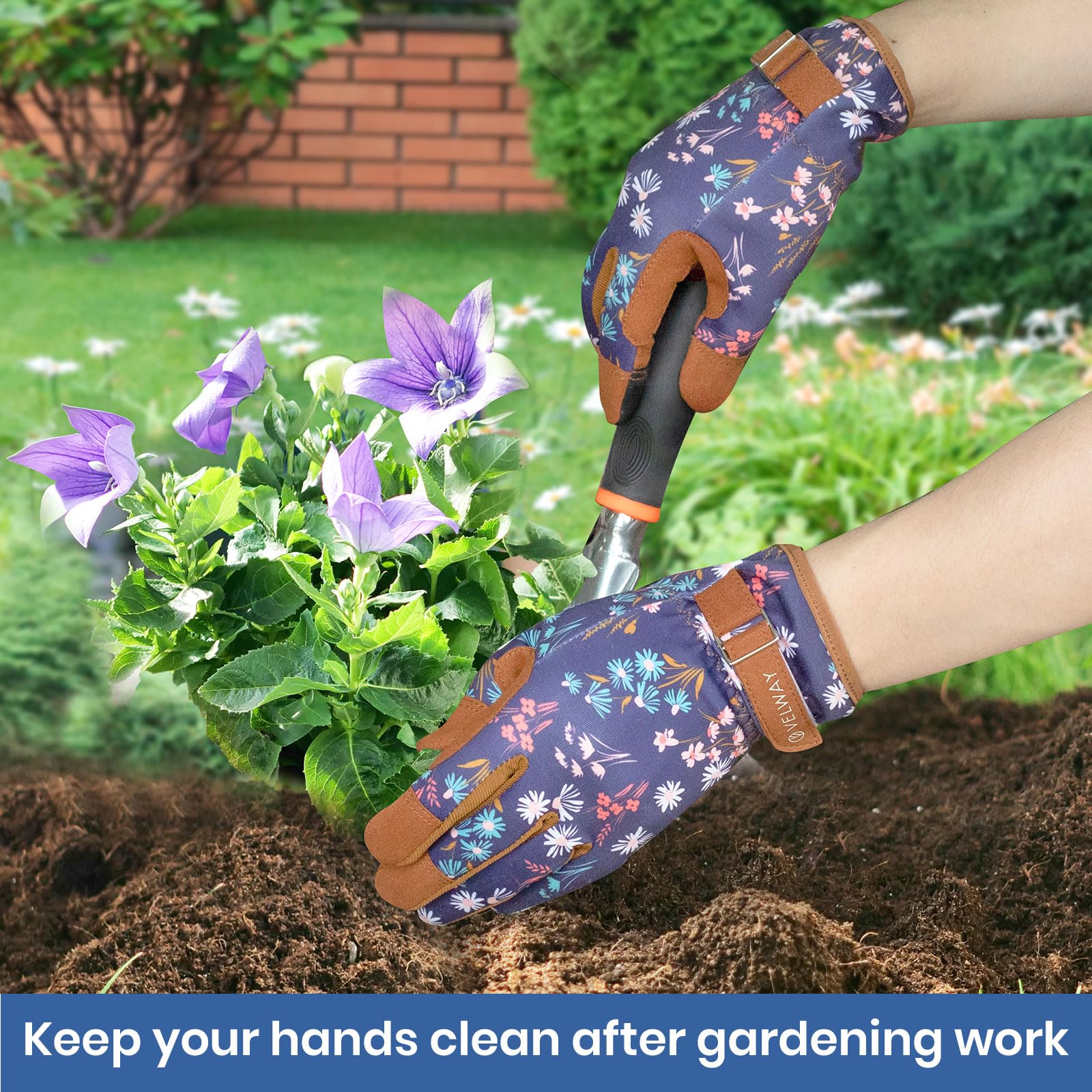 Velway Women's Gardening Gloves - Breathable Flexible Work Gloves with Touchscreen Fingertips for Weeding, Planting, Pruning - Dark Blue, Large - Perfect for Outdoor Garden Work, Landscaping & Farm Use