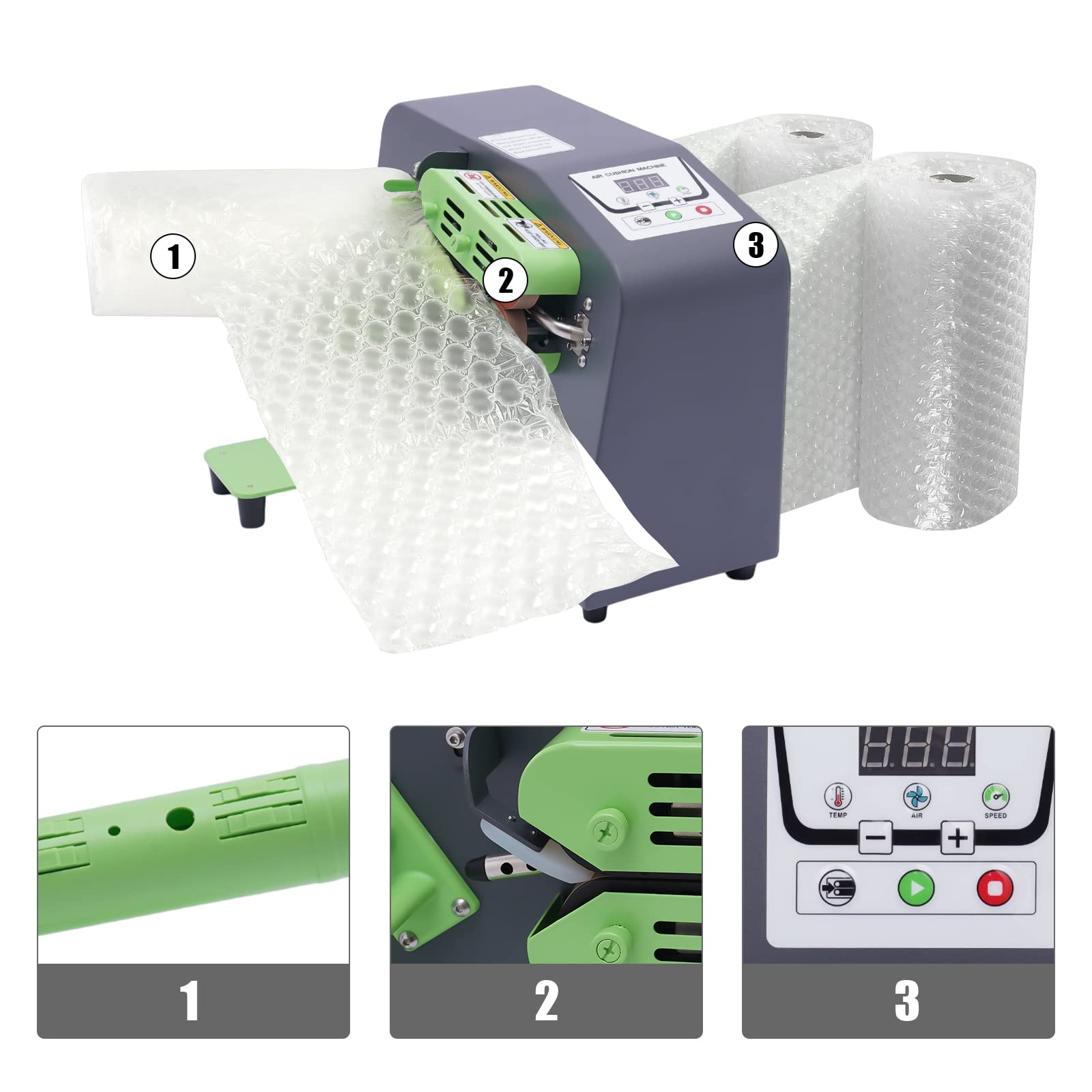 Air Cushion Machine for Packaging - 110V/220V 200W Bubble Wrap Maker with 12m/min Speed | Inflatable Air Pillow Cushion for Shipping Protection | Perfect for E-commerce, Fragile Items & Moving Supplies