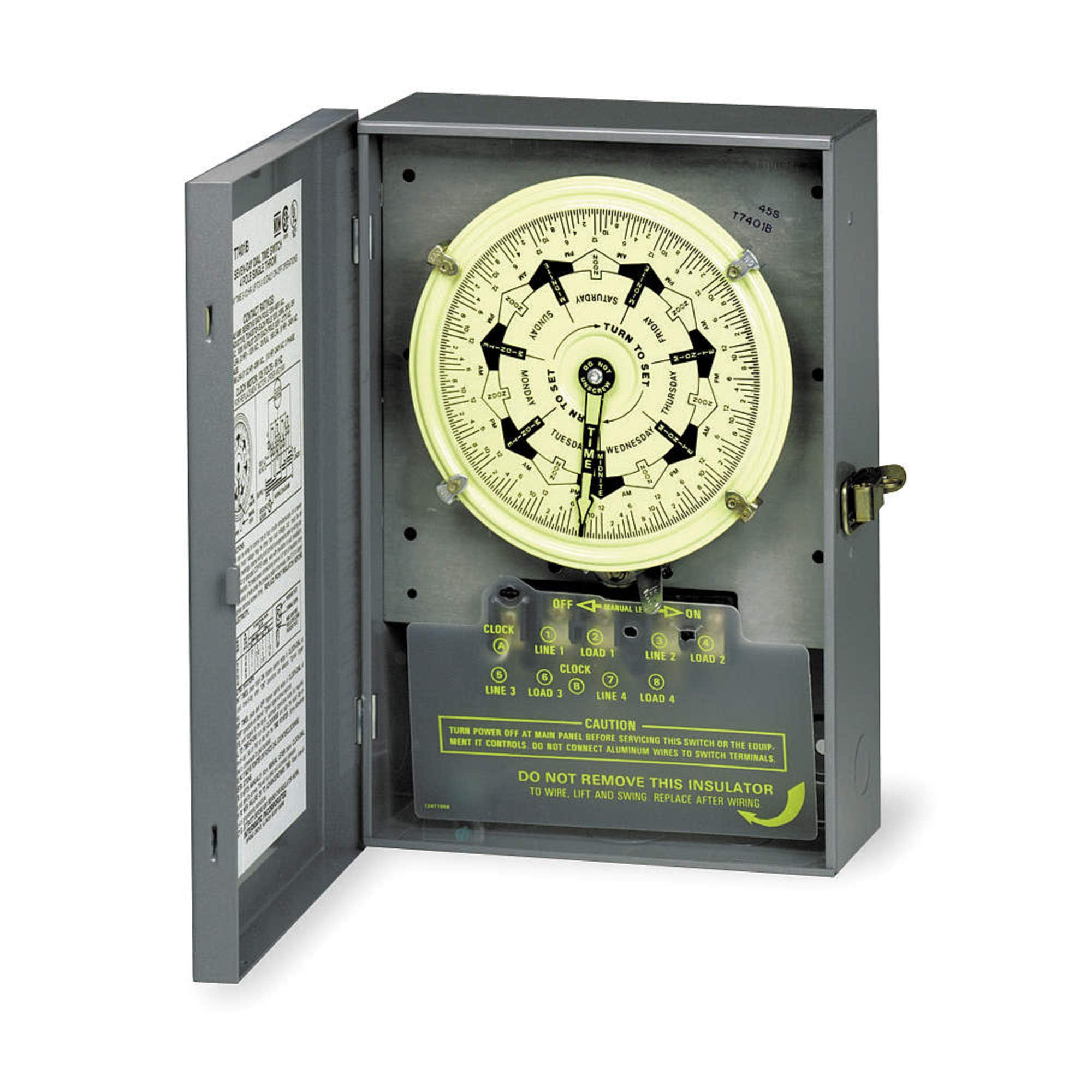 7-Day Electromechanical Timer with 4 Poles - Programmable Outlet Switch for Home Appliances, Lights & HVAC Systems