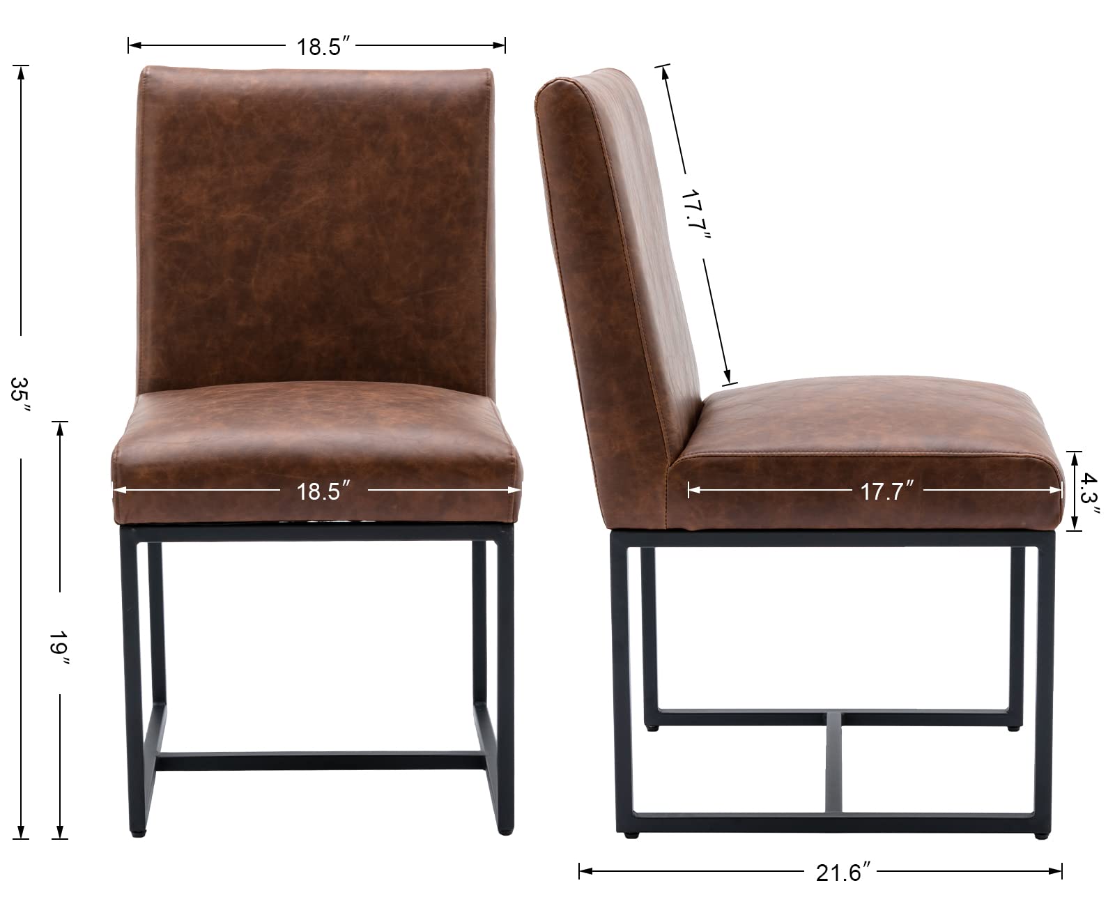 Modern Fabric Dining Chairs Set of 2 - Faux Leather Upholstered Mid Century Kitchen Chairs with Black Metal Legs - Brown Dining Room Chairs for Home, Restaurant & Office Use
