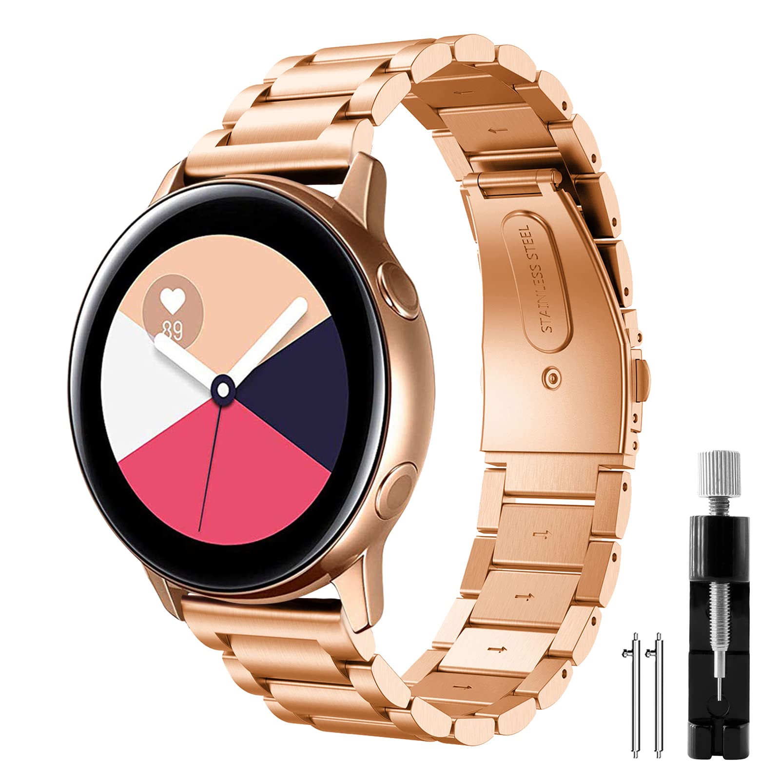 Premium Stainless Steel Metal Watch Band for Samsung Galaxy Watch Active/Active 2 (40mm/44mm), Galaxy Watch 4/4 Classic, Watch 5/5 Pro, Galaxy Watch 3 (41mm/42mm) - Durable Replacement Strap for Workout, Office & Everyday Wear