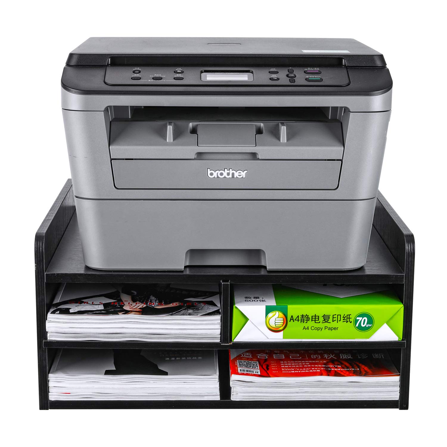 3-Tier Wooden Desktop Printer Stand with Storage - Organizer for Paper, Supplies & Printers - Perfect for Home & Office Workspaces (Black)