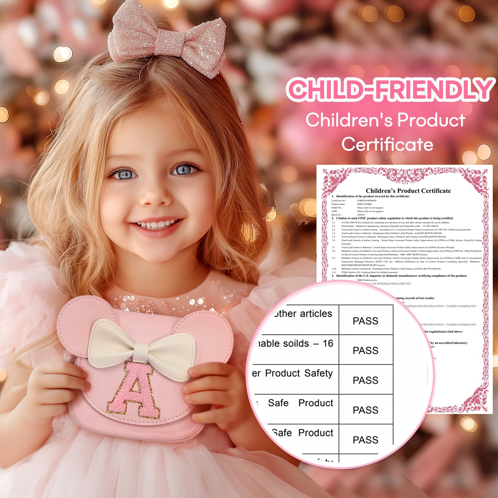 Mibasies Toddler Purse for Girls Age 3-8 | Cute Mini Mouse Ears Handbag in Pink | Perfect Birthday Gift for 2-4 Year Old Girls | Pretend Play, Dress Up & Party Accessory