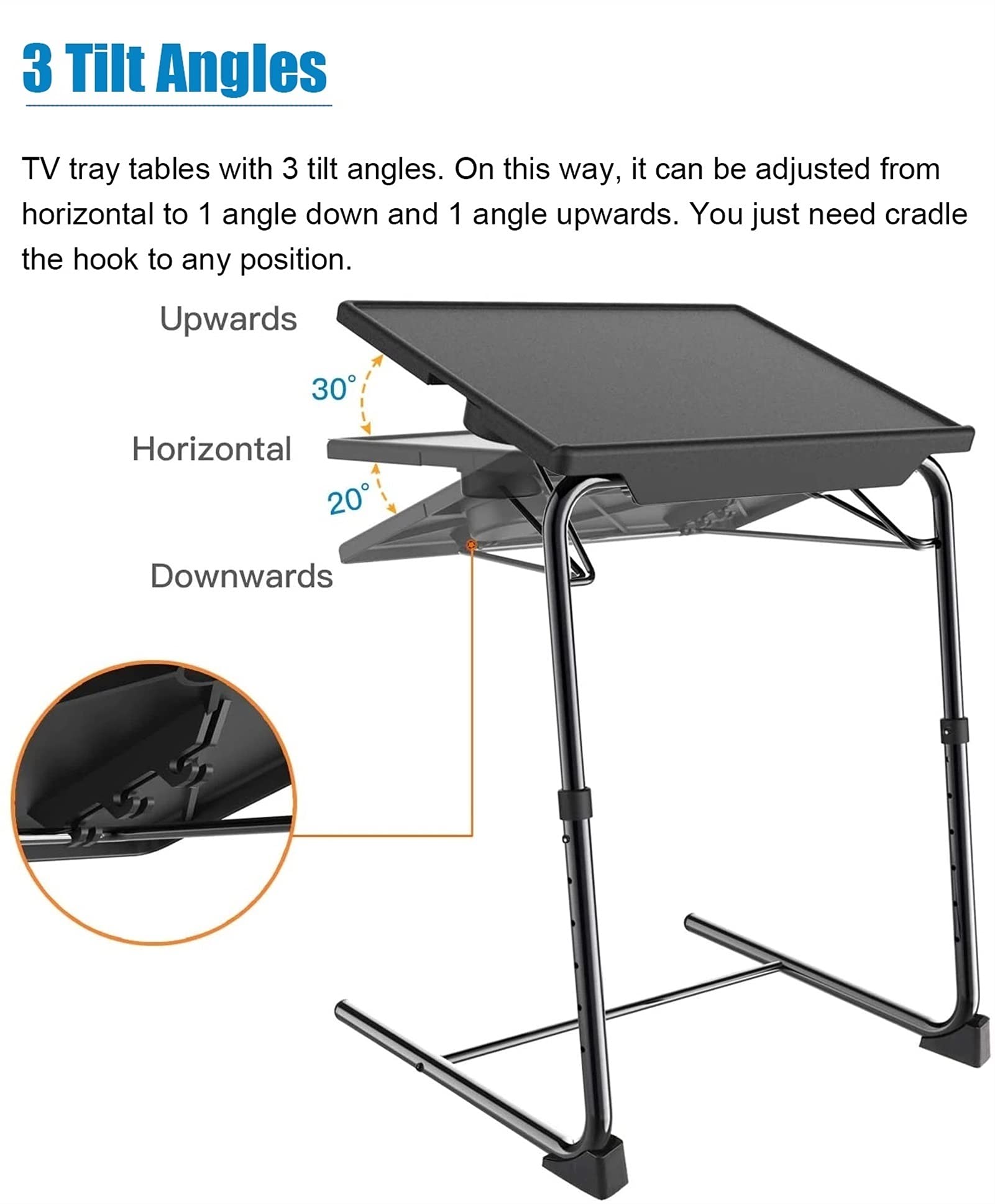 Adjustable Folding Bed Tray Table for Eating - 6 Height & 3 Tilt Angle Settings - Portable TV Dinner Tray for Sofa, Couch & Bed (Black) | Perfect for Breakfast in Bed, Laptop Work & Movie Nights