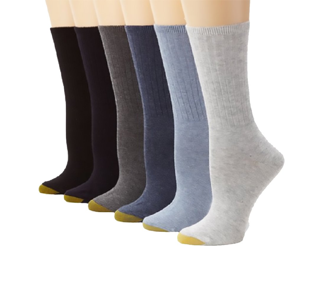 GOLDTOE Women's Casual Ribbed Cotton Crew Socks 6-Pack - Soft Everyday Socks for Work, Lounge & Home Comfort