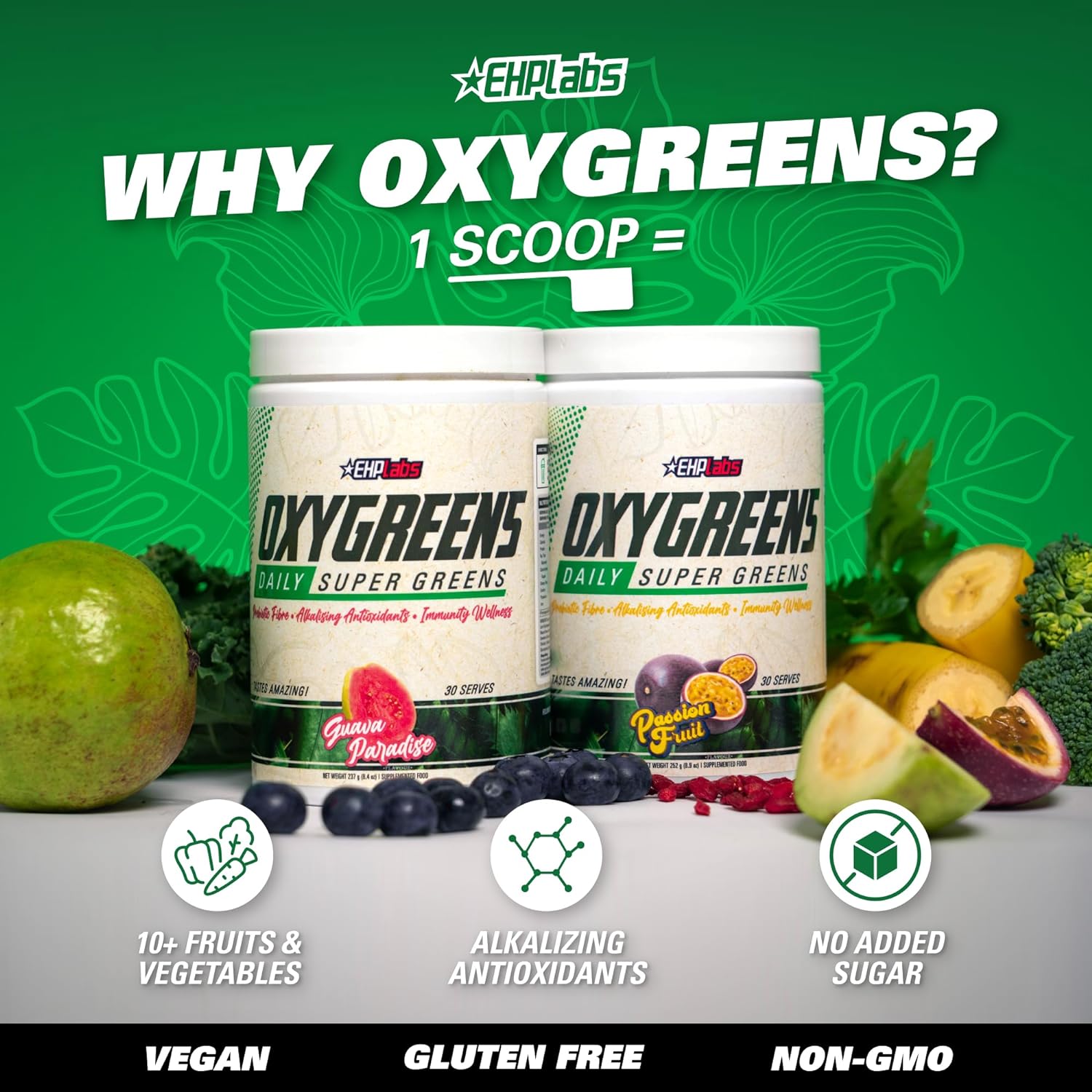 EHP Labs OxyGreens Superfood Powder - 30 Servings | Antioxidant & Detox Supplement for Energy & Immunity Boost | Perfect for Smoothies, Juices & Daily Wellness Routine