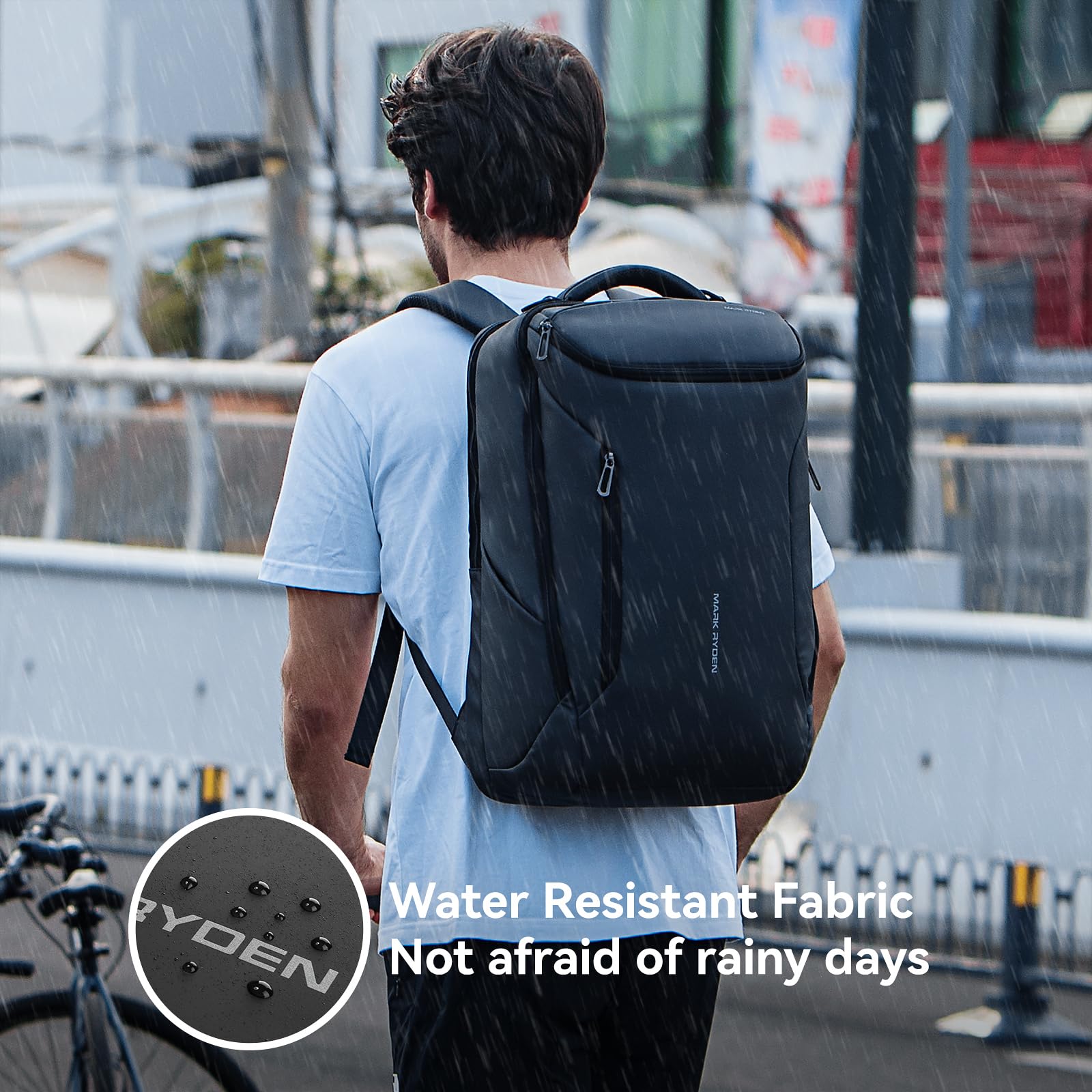 MARK RYDEN Men's Waterproof Business Backpack with USB Charging Port - Stylish Sport Car Design Laptop Backpack for Work & Travel - Fits 17.3 Inch Notebook - Perfect for Office, Commuting & Business Trips