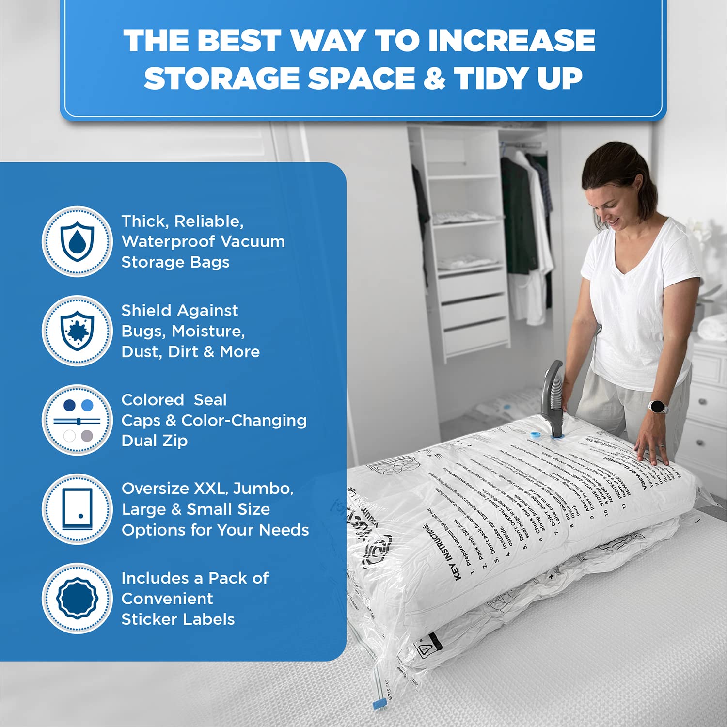 6-Pack Vacuum Storage Bags for Clothes, Comforters & Bedding - Space Saving Vacuum Seal Bags (3 XXL 47x35in + 3 Jumbo 43x30in) - Perfect for Seasonal Clothing Storage, Travel & Home Organization