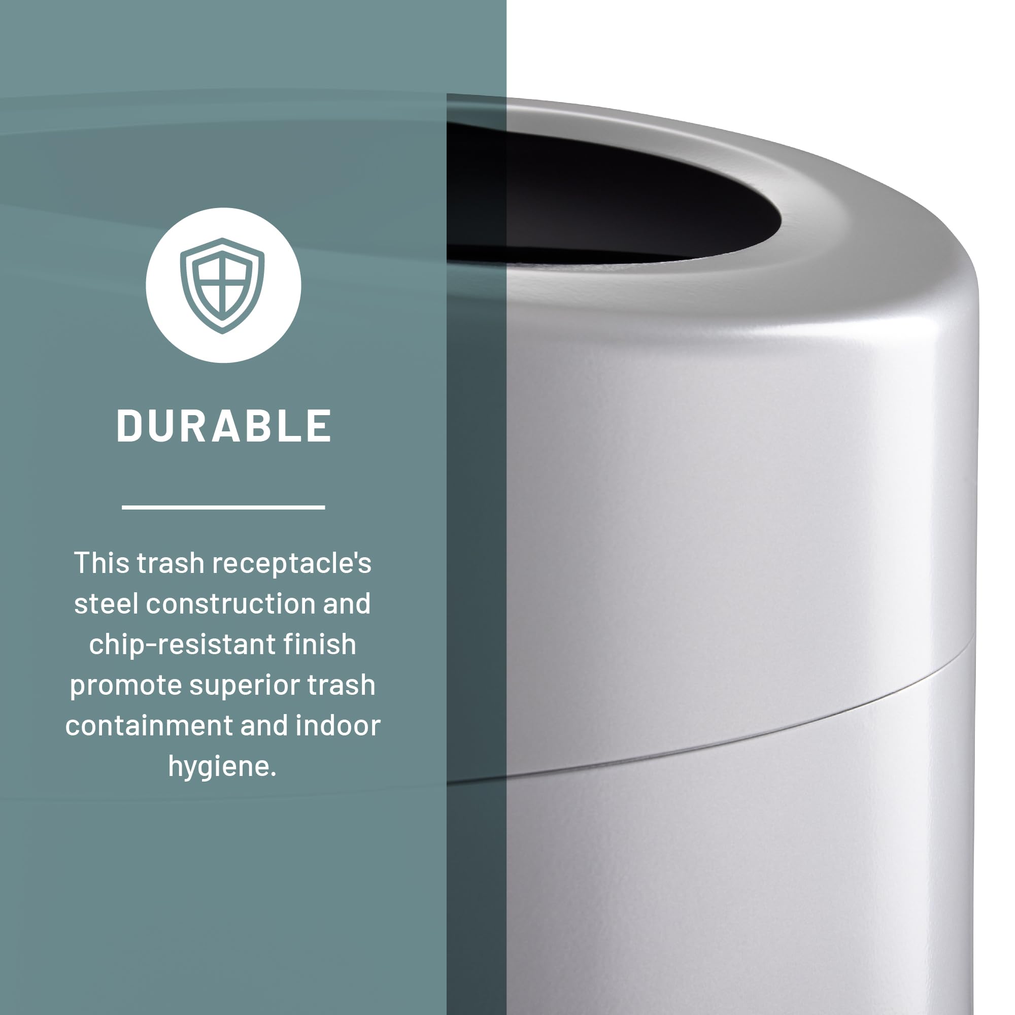Safco 30 Gallon Stainless Steel Open Top Trash Can - Modern Silver Garbage Bin for Kitchen, Office, Bathroom & Indoor Use - Durable & Stylish Waste Container for Home & Commercial Spaces