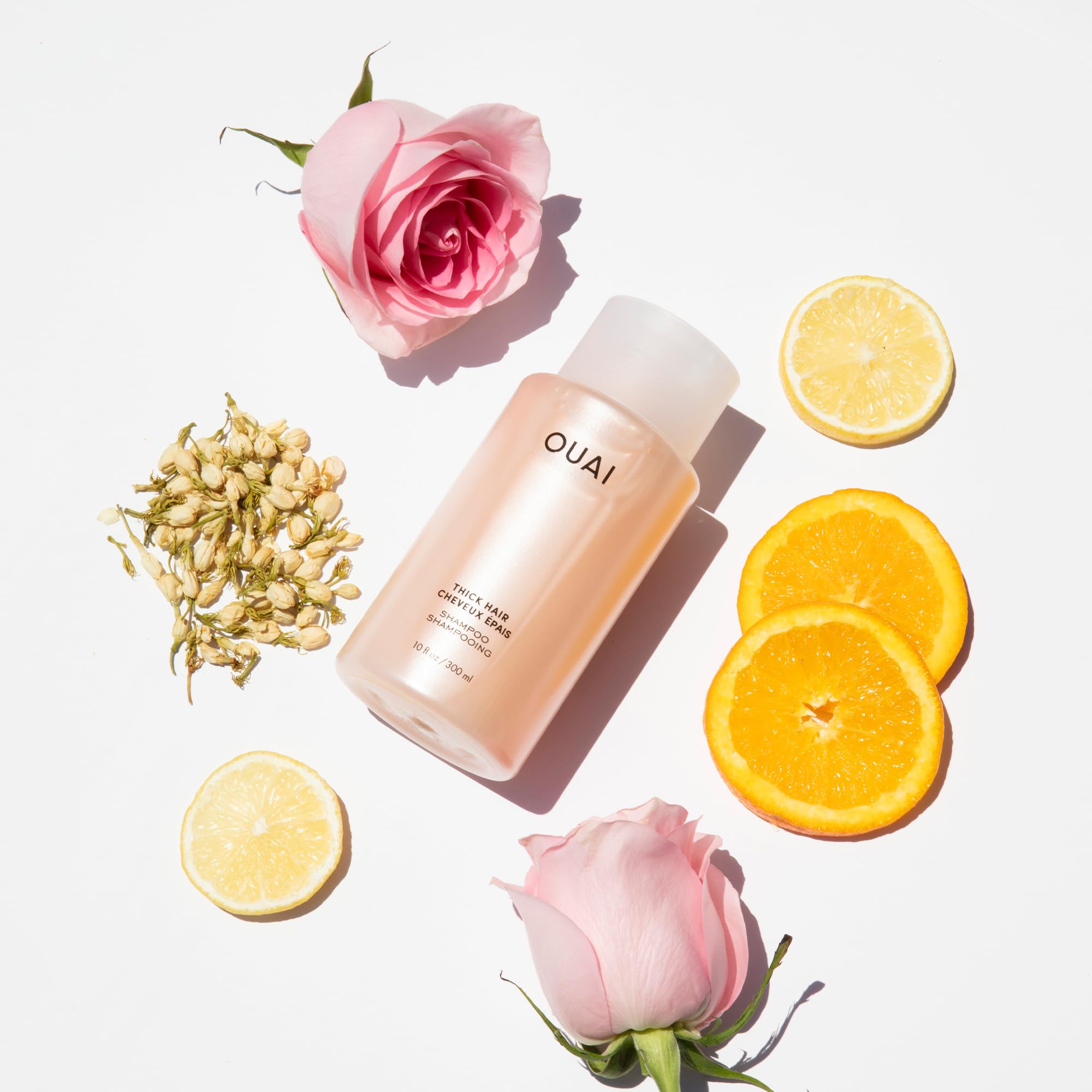 OUAI Thick Shampoo + Refill - Moisturizing Shampoo with Keratin, Marshmallow Root, Shea Butter & Avocado Oil for Thick Hair Care - Strengthens & Hydrates Dry Hair - Sulfate Free Shampoo (2 Count, 10 Oz/32 Oz) - Perfect for Daily Hair Wash & Salon-Quality Treatment at Home
