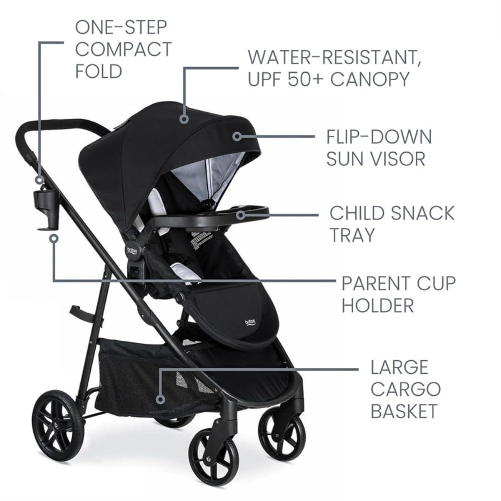 Britax Willow Brook Baby Travel System - Infant Car Seat & Stroller Combo with Aspen Base | ClickTight Technology | RightSize System | 4 Ways to Stroll (Onyx Glacier) | Perfect for Newborns, Shopping Trips & Family Outings