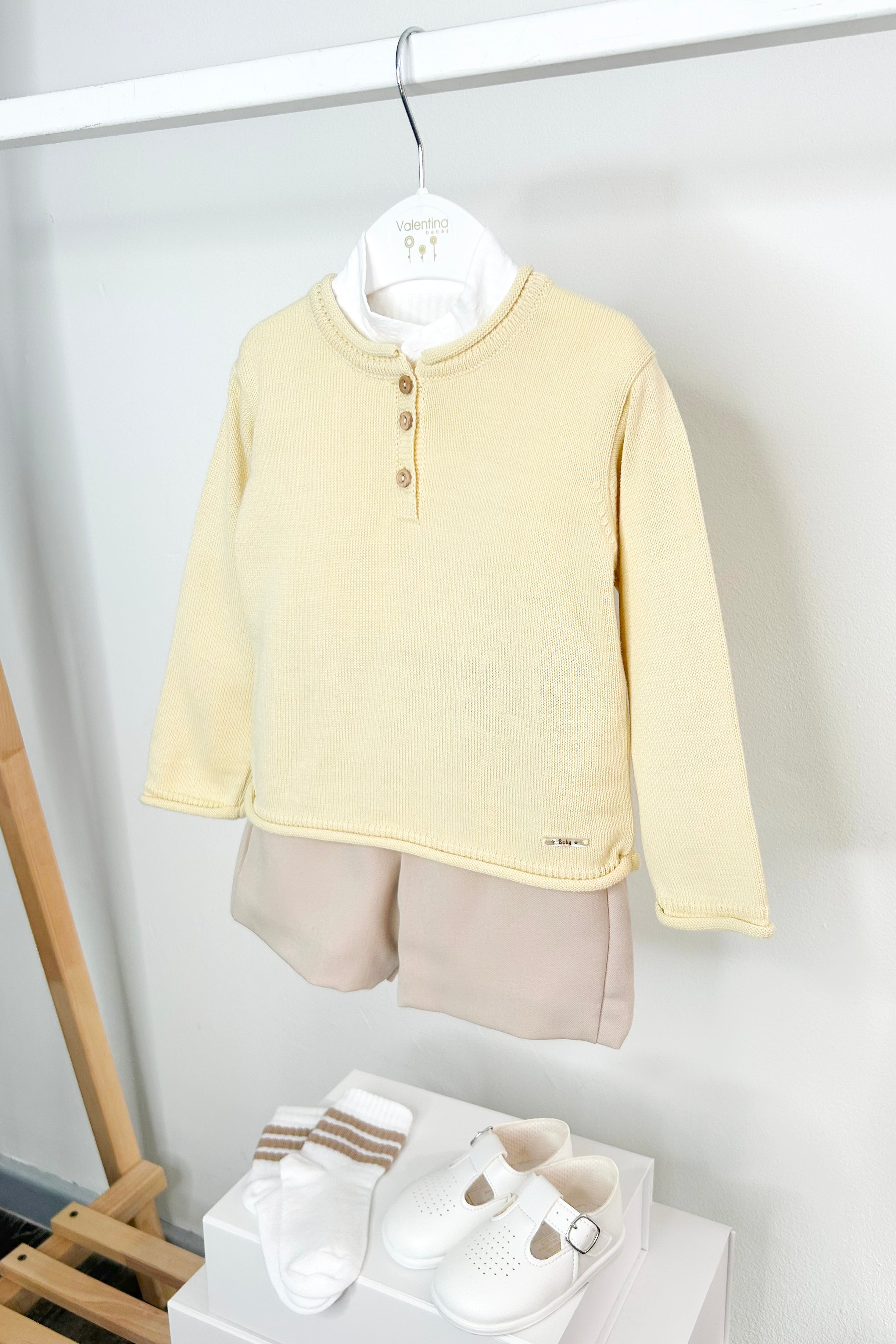 Wilder Buttermilk Yellow Jumper, Shirt & Shorts Set - Soft Cotton Kids Outfit for Playdates & Family Photos