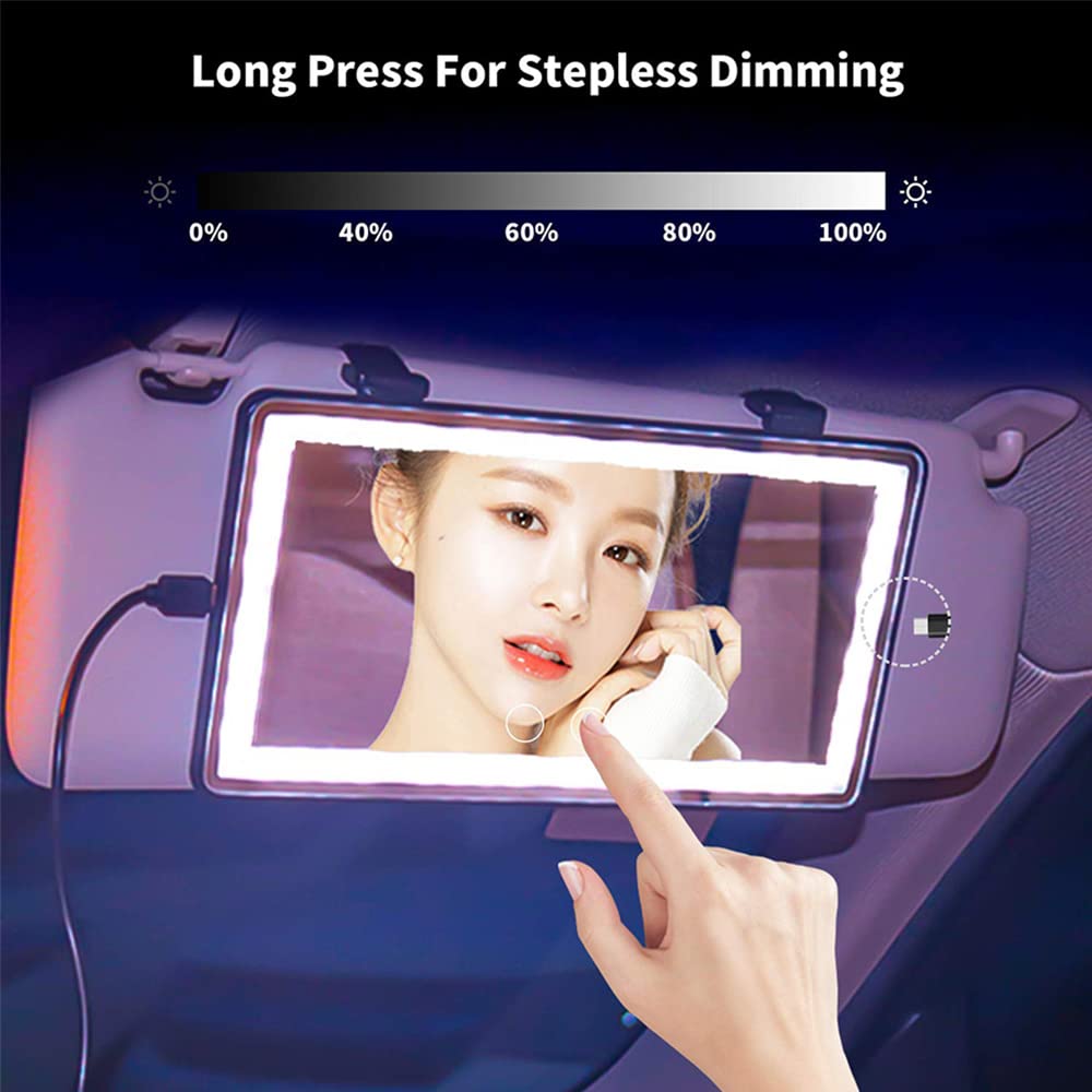 Rechargeable Car Sun Visor Mirror with 60 LED Lights & 3 Lighting Modes, USB-Powered Touch Switch Vanity Mirror for Makeup - Black | Perfect for On-the-Go Touchups, Road Trips & Daily Commutes