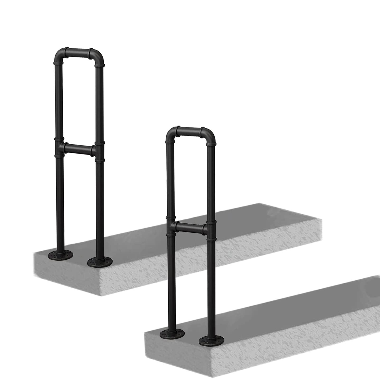 Outdoor Wrought Iron Stair Railing Handrail - Matte Black 3.3 FT for Deck Steps, Porch & Garden Stairs | Durable Metal Handrail for 1 Step | Weather-Resistant Exterior Stair Railing for Home Safety