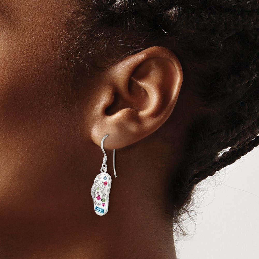 Sterling Silver Crystal Flip Flop Earrings for Beach & Summer
