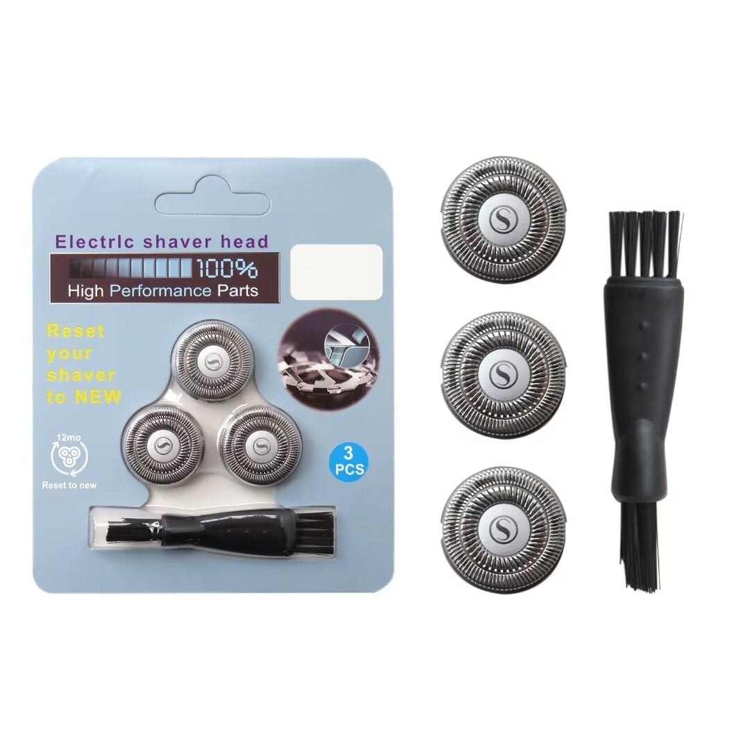 2024 Upgraded SW-S7105 3Pcs Replacement Shaver Head Blades with Cleaning Brush - Compatible with Waterproof Electric Razors for Wet & Dry Shaving - Perfect for Travel, Home & Gym Use