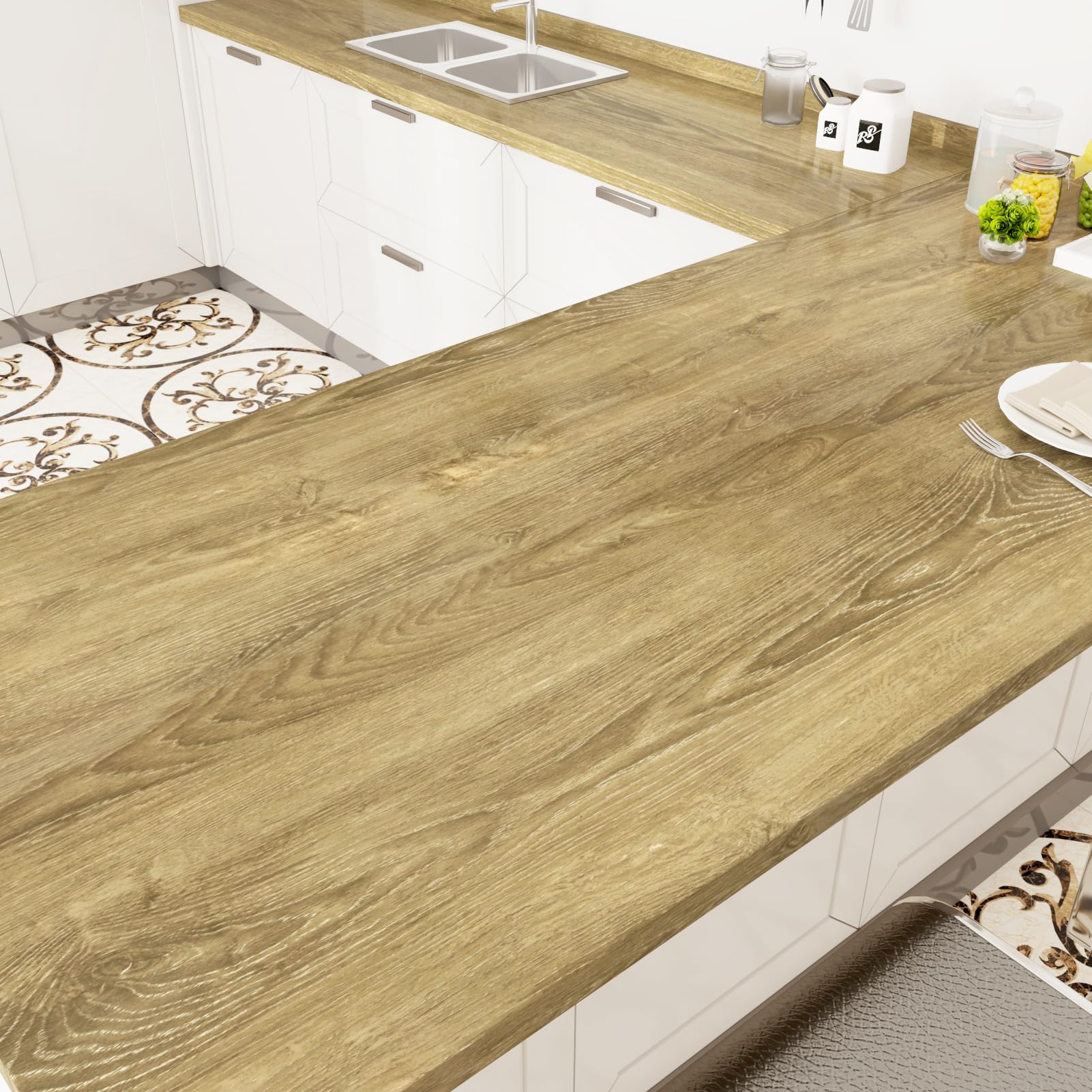 WESTICK Light Brown Wood Grain Peel and Stick Contact Paper - Self-Adhesive Waterproof Vinyl Wrap for Countertops, Cabinets, Tables & Walls (12x78 in) - Perfect for Kitchen Remodeling, Furniture Upcycling & Home Decor