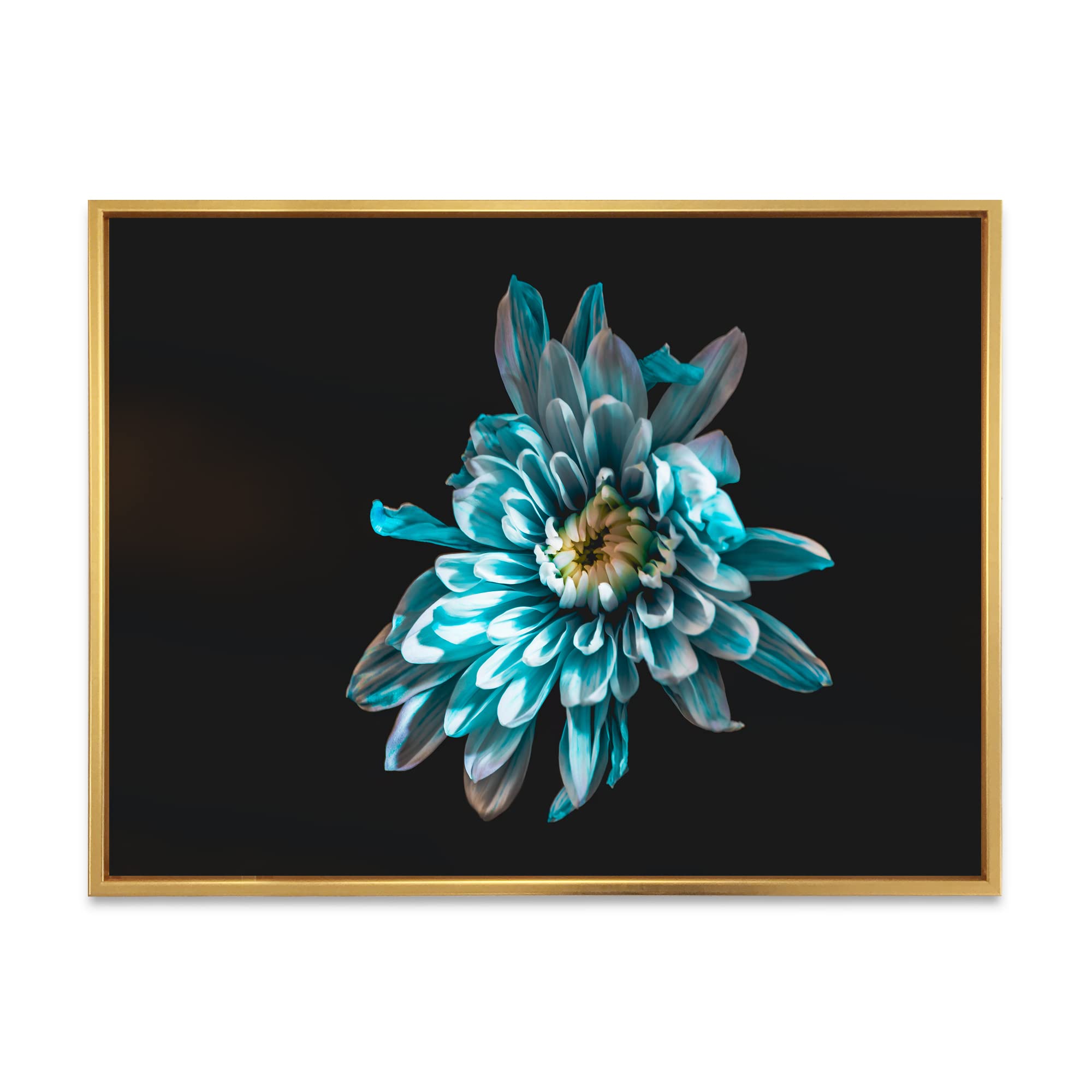 DesignQ Blue and White Floral Canvas Wall Art - Traditional Framed Home Decor Print for Living Room, Bedroom & Office