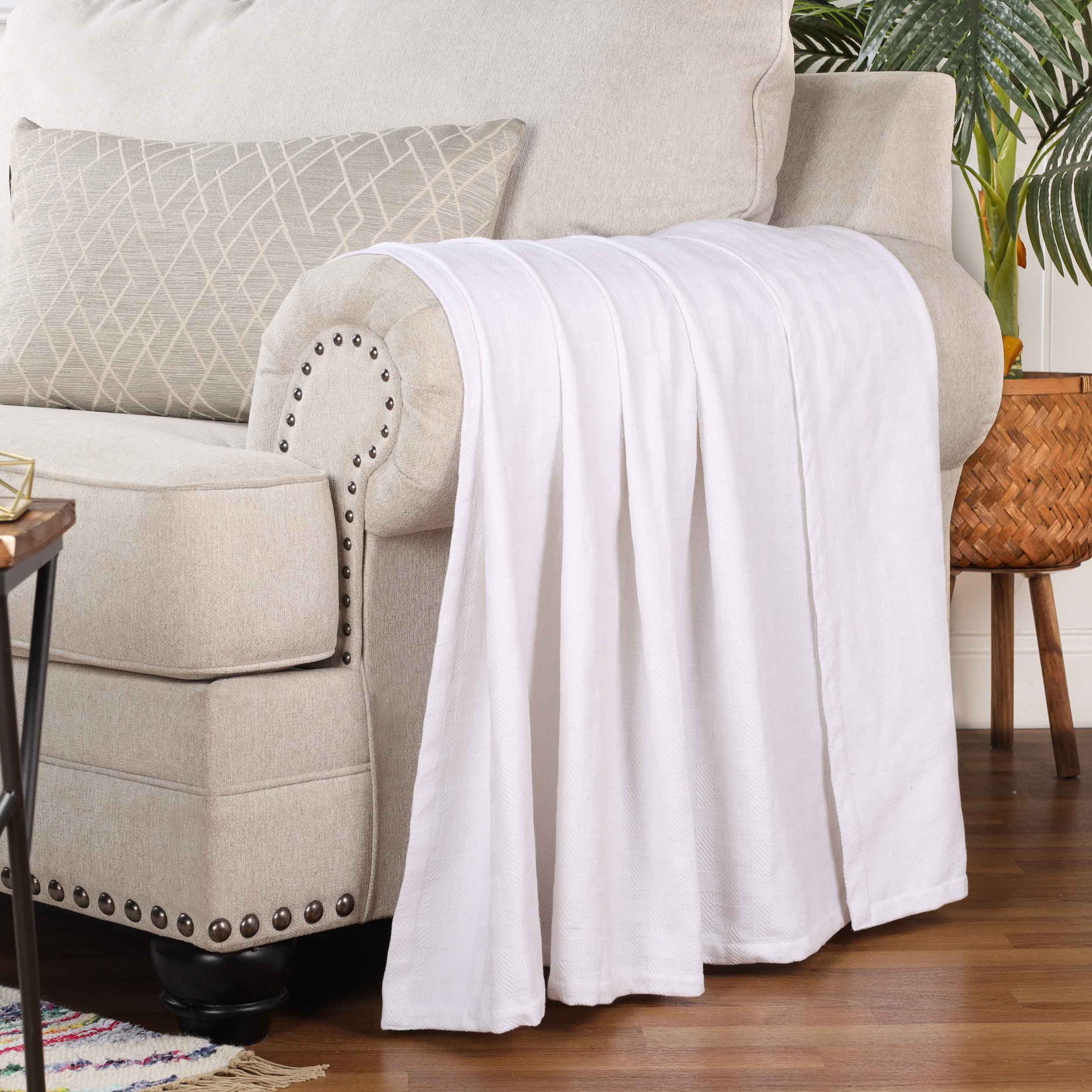 Soft Basketweave All-Season Cotton Bed Blanket & Sofa Throw - Lightweight Breathable Blanket for Bedroom, Living Room, Travel and Outdoor Use