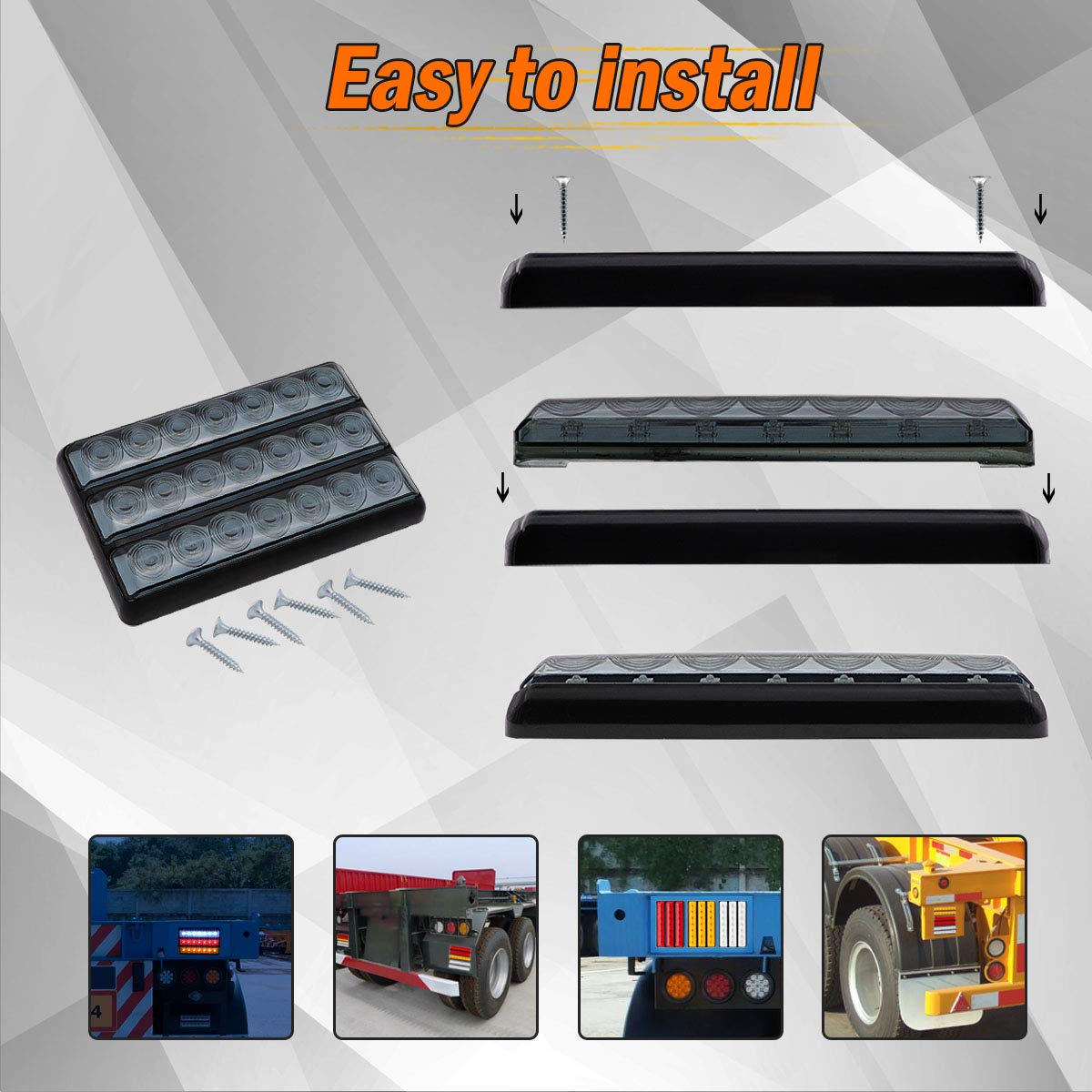 8 Inch Smoked Lens White Sealed LED Clearance Lamp - 7 LED Long Tail Lights with Triple Bracket for Heavy Duty Truck & Trailer (12V DC Universal L7) - Perfect for Semi Trailers, Commercial Vehicles & RV Safety Lighting