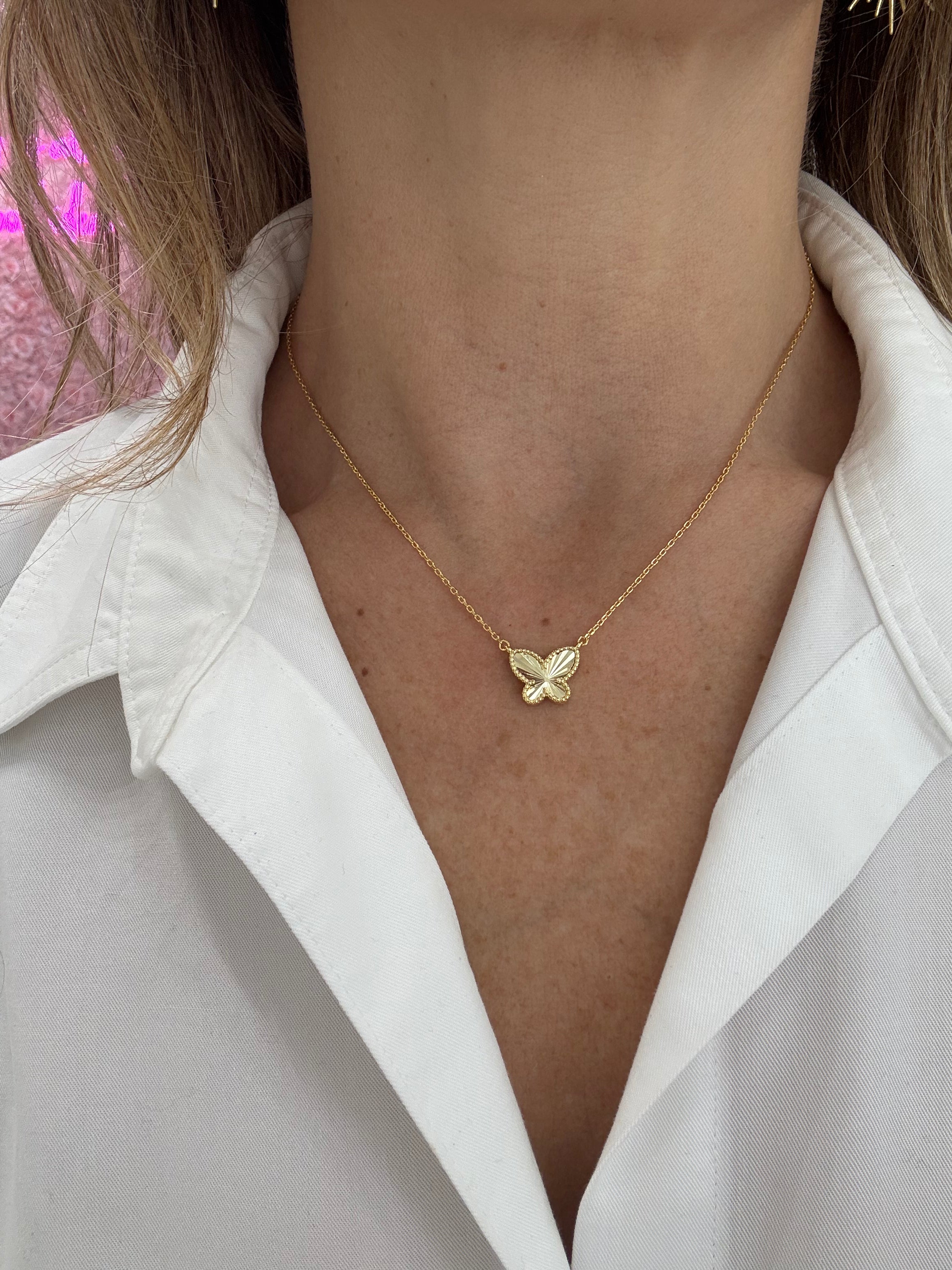 Mini Fluted Butterfly Necklace - Elegant Gold Layered Pendant for Women - Perfect for Everyday Wear, Date Nights & Gifts