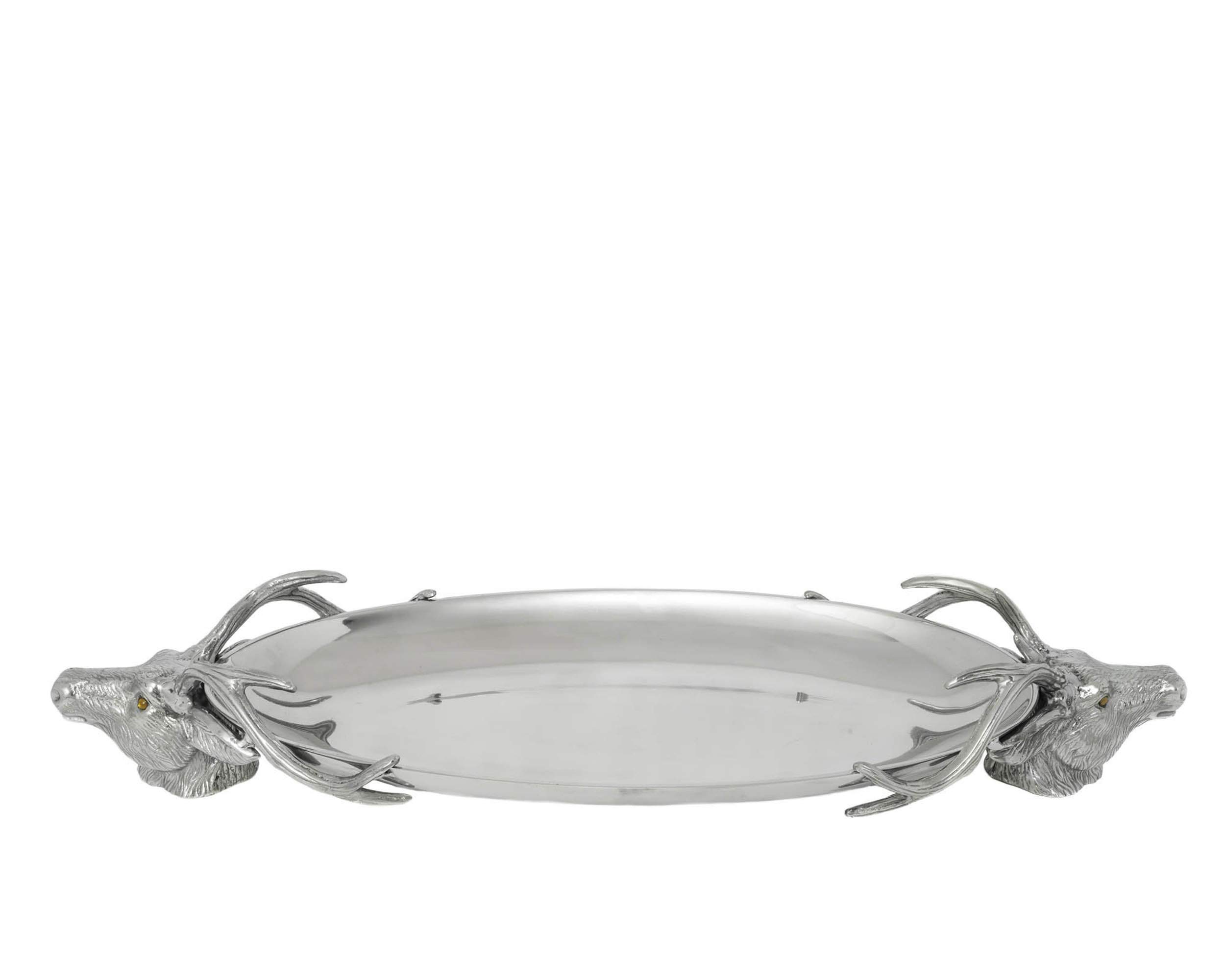 Arthur Court Designs 24x9 Inch Aluminum Deer Head Serving Tray - Elegant Rustic Cheese & Canape Platter for Easter, Parties & Holiday Entertaining