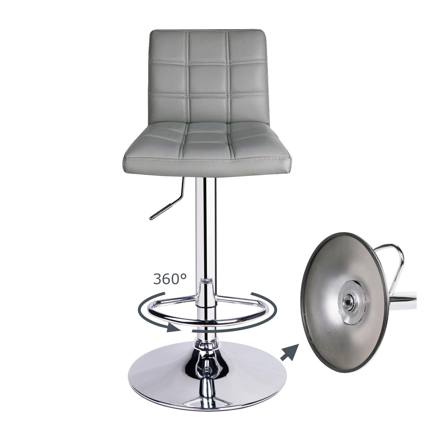 Leader Modern Square Back Bar Stools - Set of 2 Adjustable Swivel Bar Chairs with Back Support in Light Grey - Perfect for Kitchen Islands, Home Bars & Breakfast Nooks