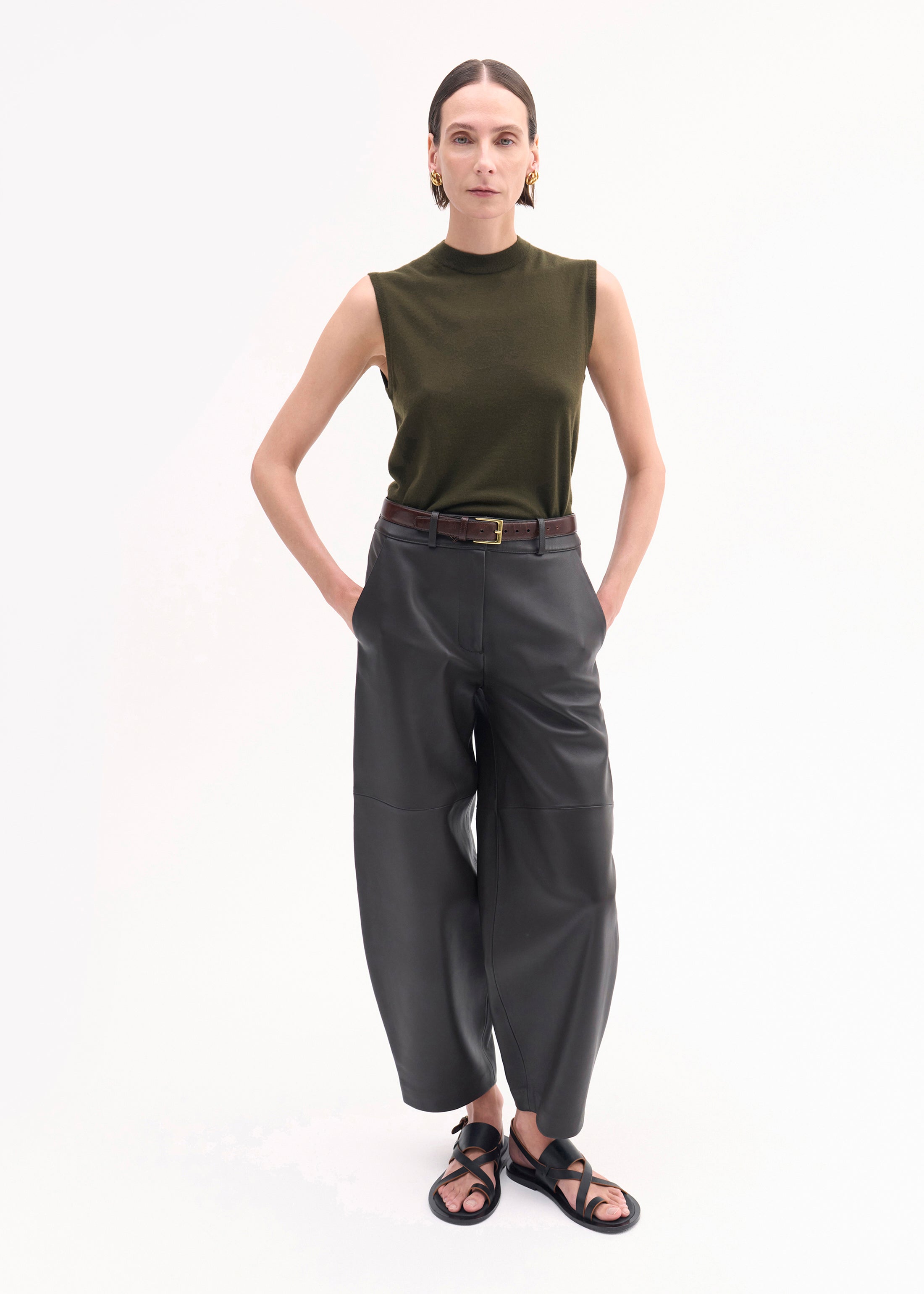 Cropped Leather Pants for Women - High Waisted Vegan Faux Leather Trousers in Chocolate Brown | Perfect for Casual Outfits, Night Out & Fall Fashion