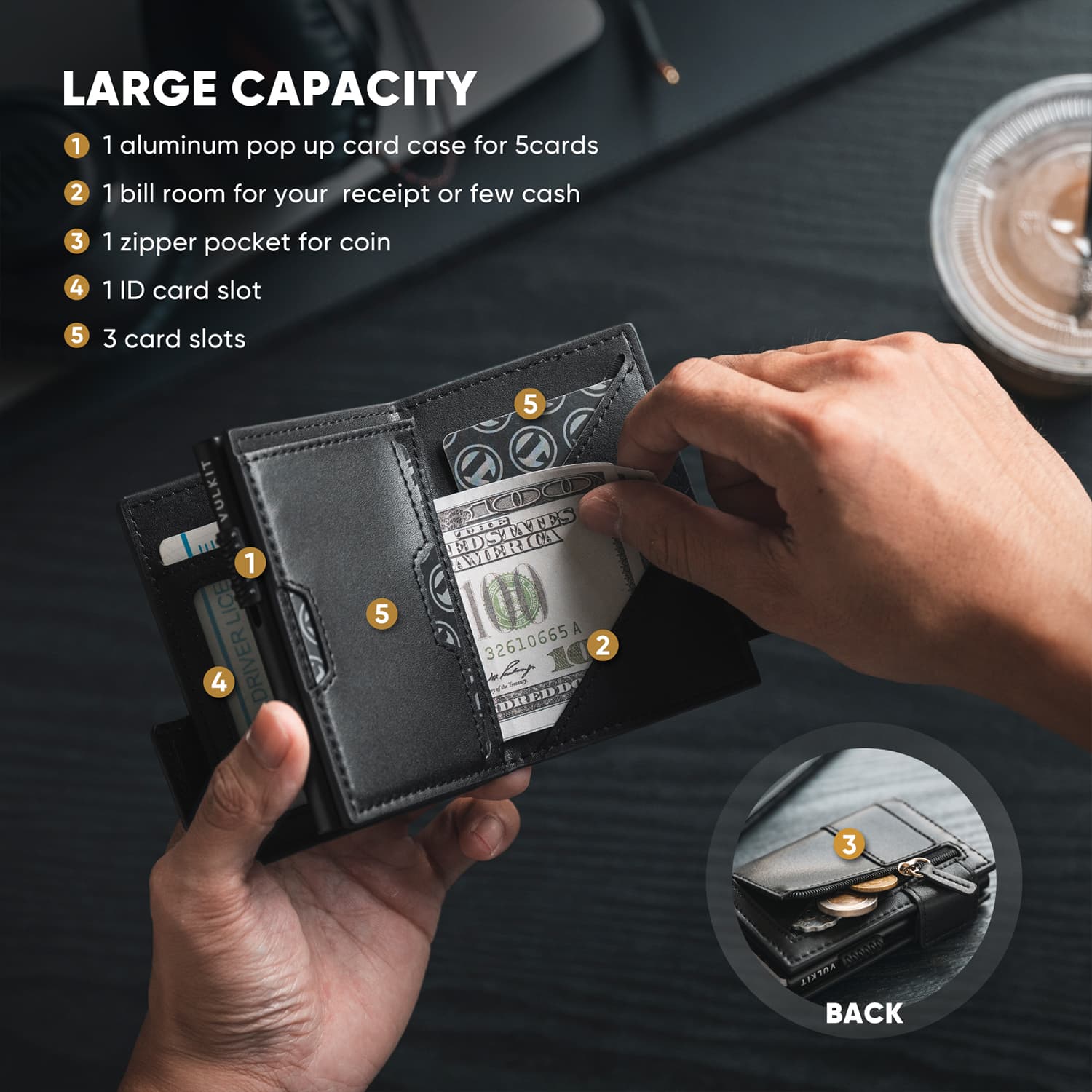 RFID Blocking Leather Bifold Wallet for Men - Slim ID Window & Zipper Coin Pocket | Anti-Theft Credit Card Holder | Perfect for Travel, Business & Everyday Use
