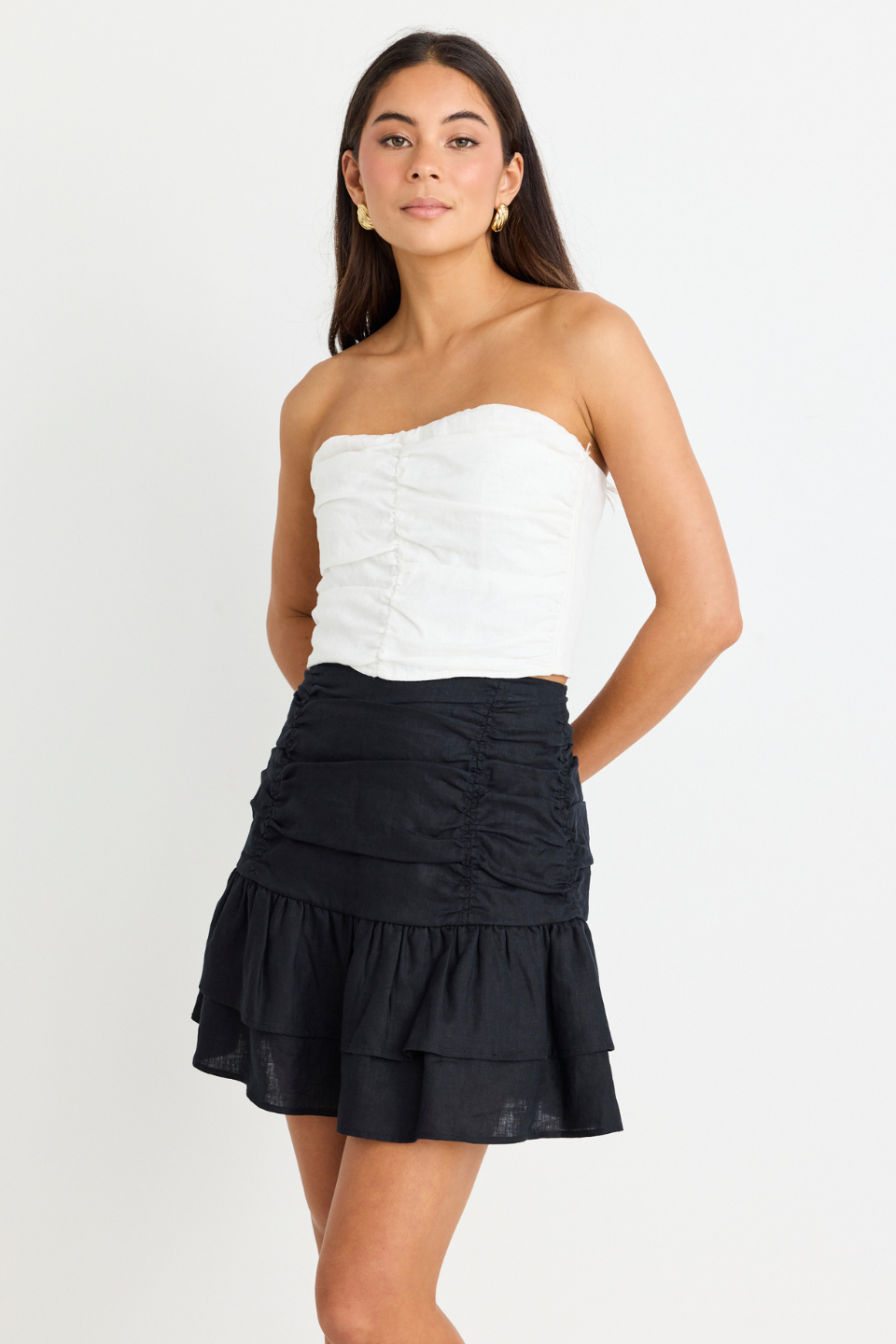 Elegant White Linen Strapless Rouched Blouse for Women | Summer Beach Party & Date Night Outfit