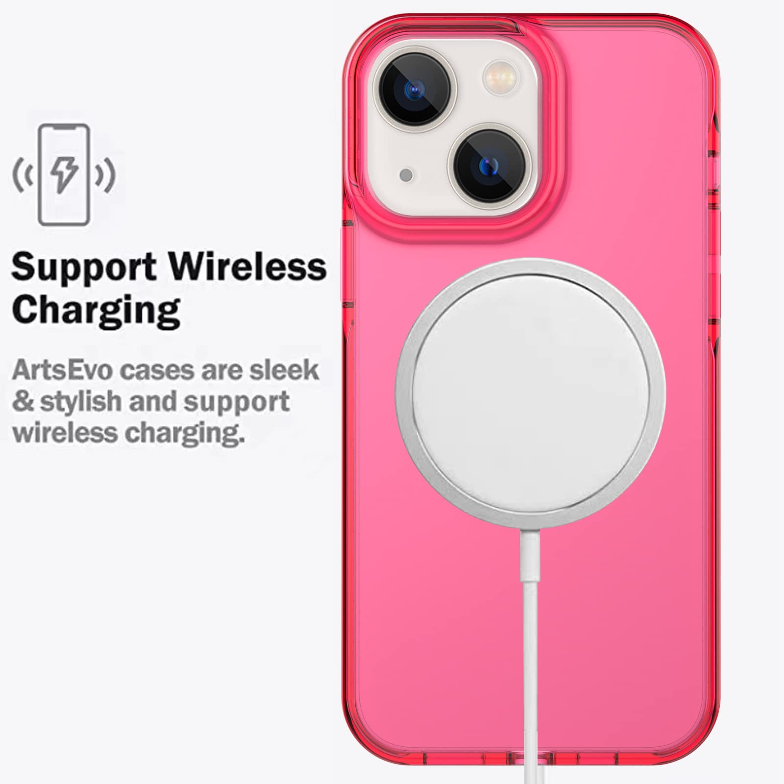 ArtsEvo Shockproof iPhone 14 Case & iPhone 13 Case - 6.6ft Drop Protection, Full Body Protection with Screen & Camera Cover - Hot Pink | Perfect for Outdoor Activities, Work & Daily Use